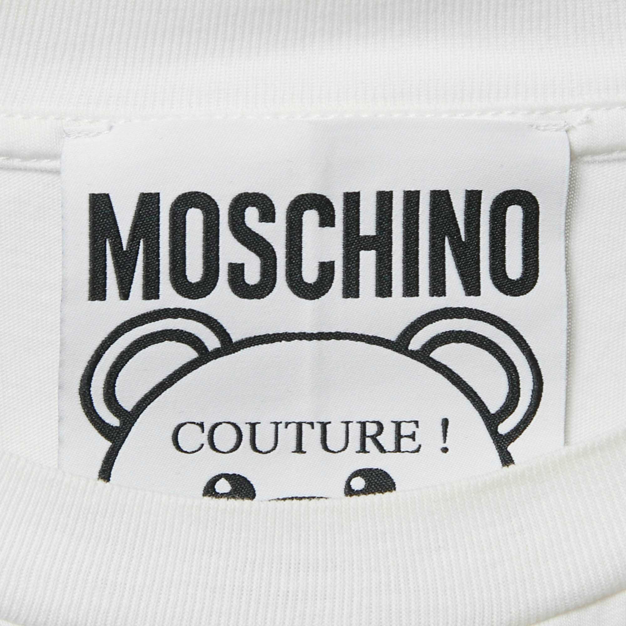 Couture White Cotton Printed Crew Neck T - Shirt