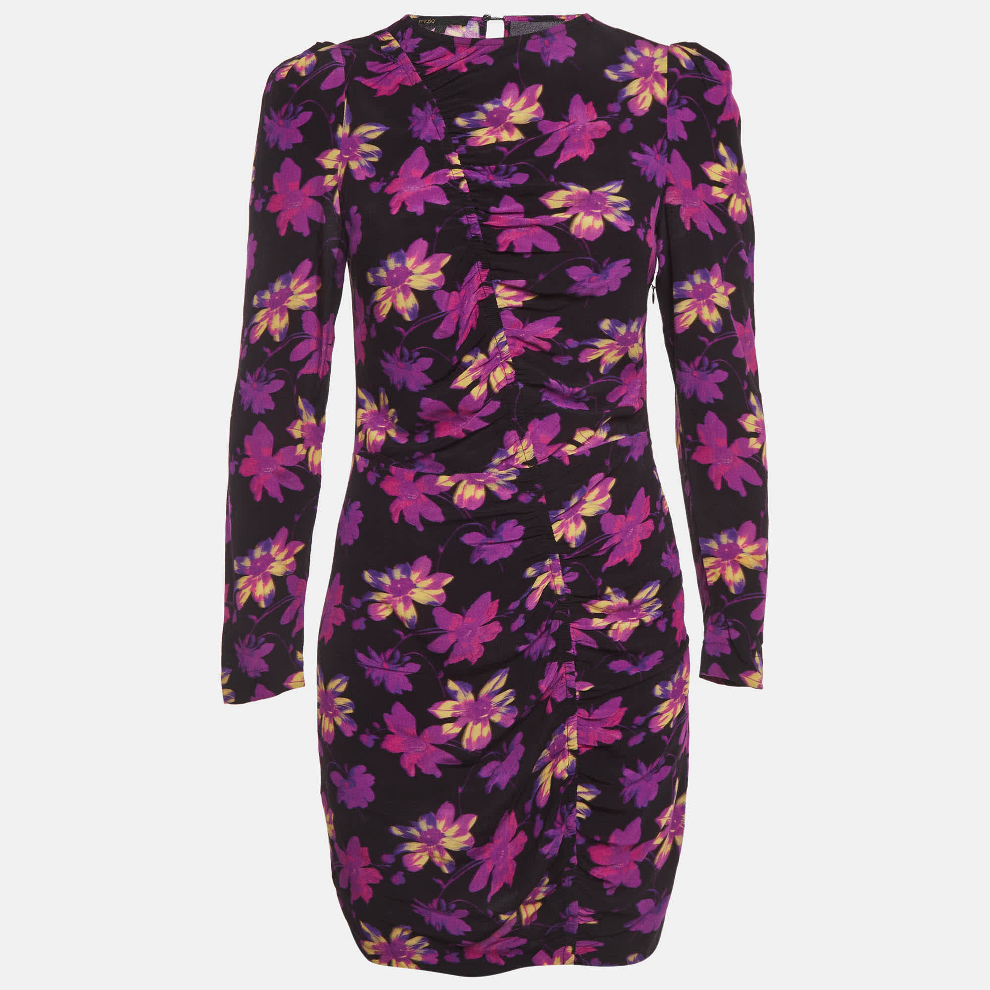 Purple Maje Black & Purple Floral Printed Crepe Mini Dress