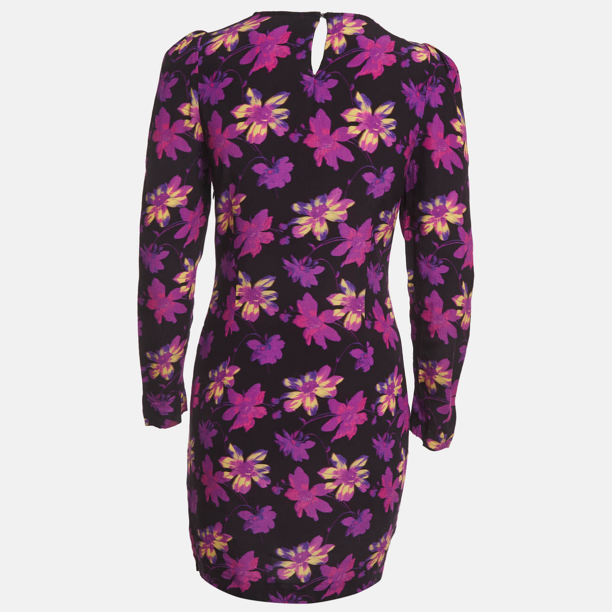 Purple Maje Black & Purple Floral Printed Crepe Mini Dress