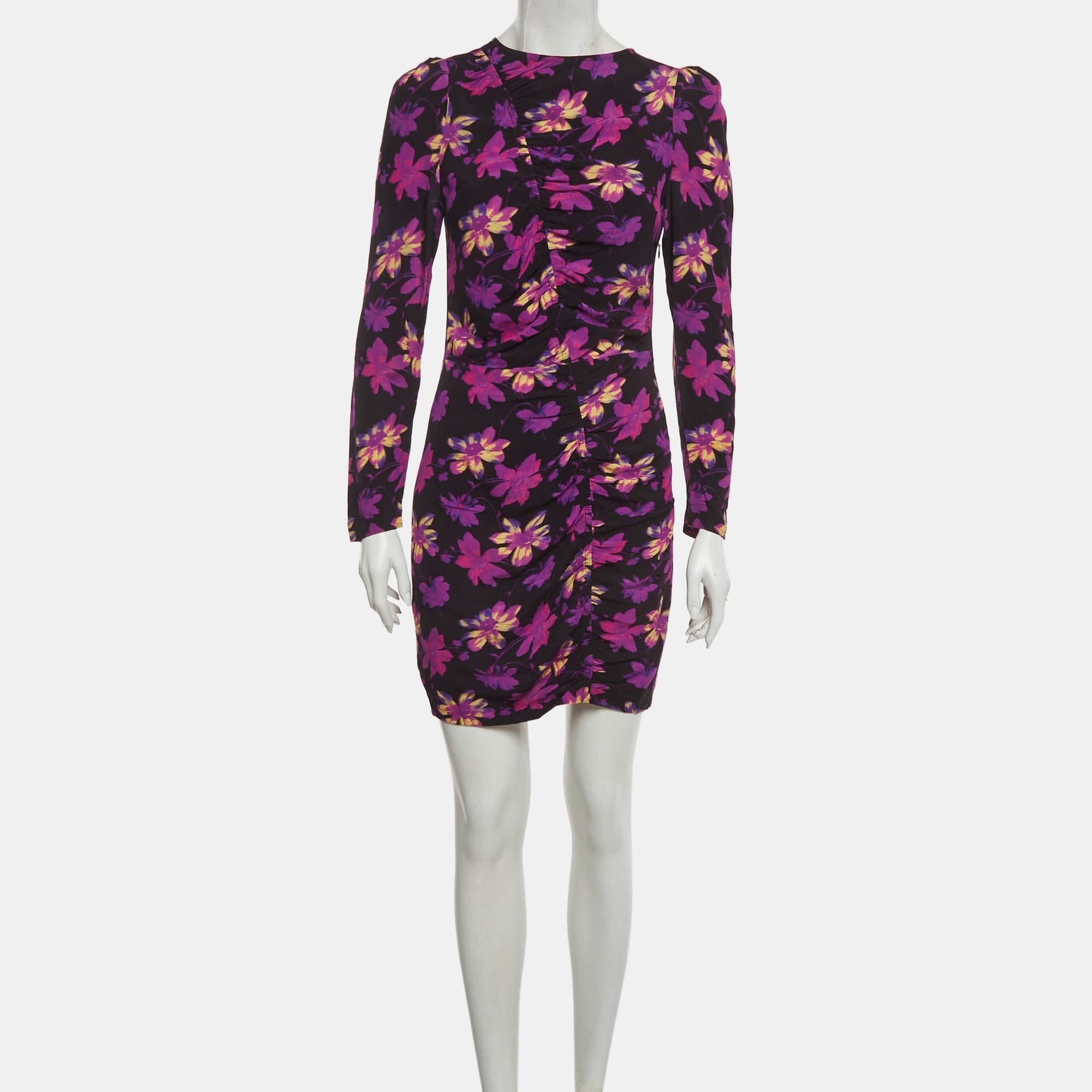 Purple Maje Black & Purple Floral Printed Crepe Mini Dress