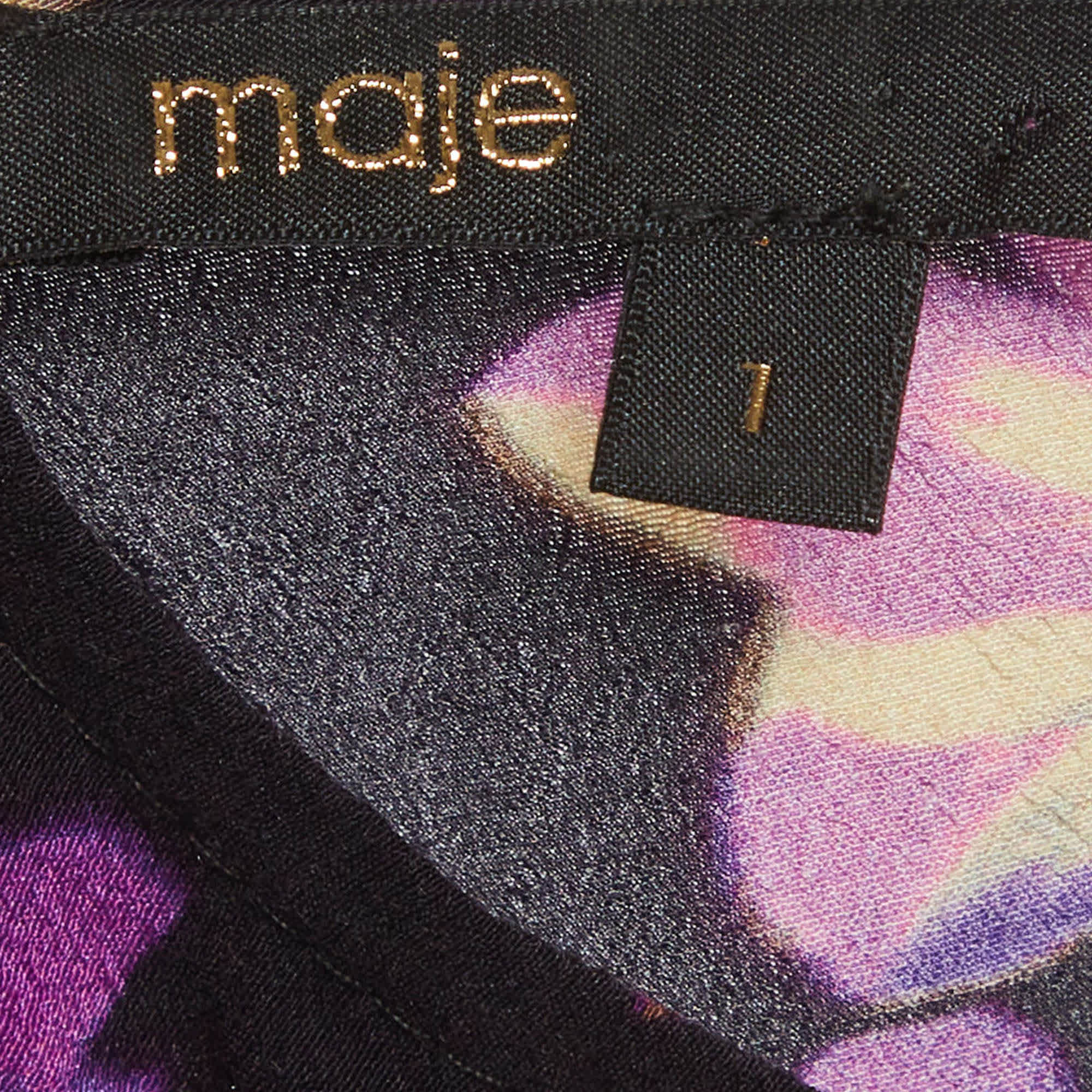 Purple Maje Black & Purple Floral Printed Crepe Mini Dress