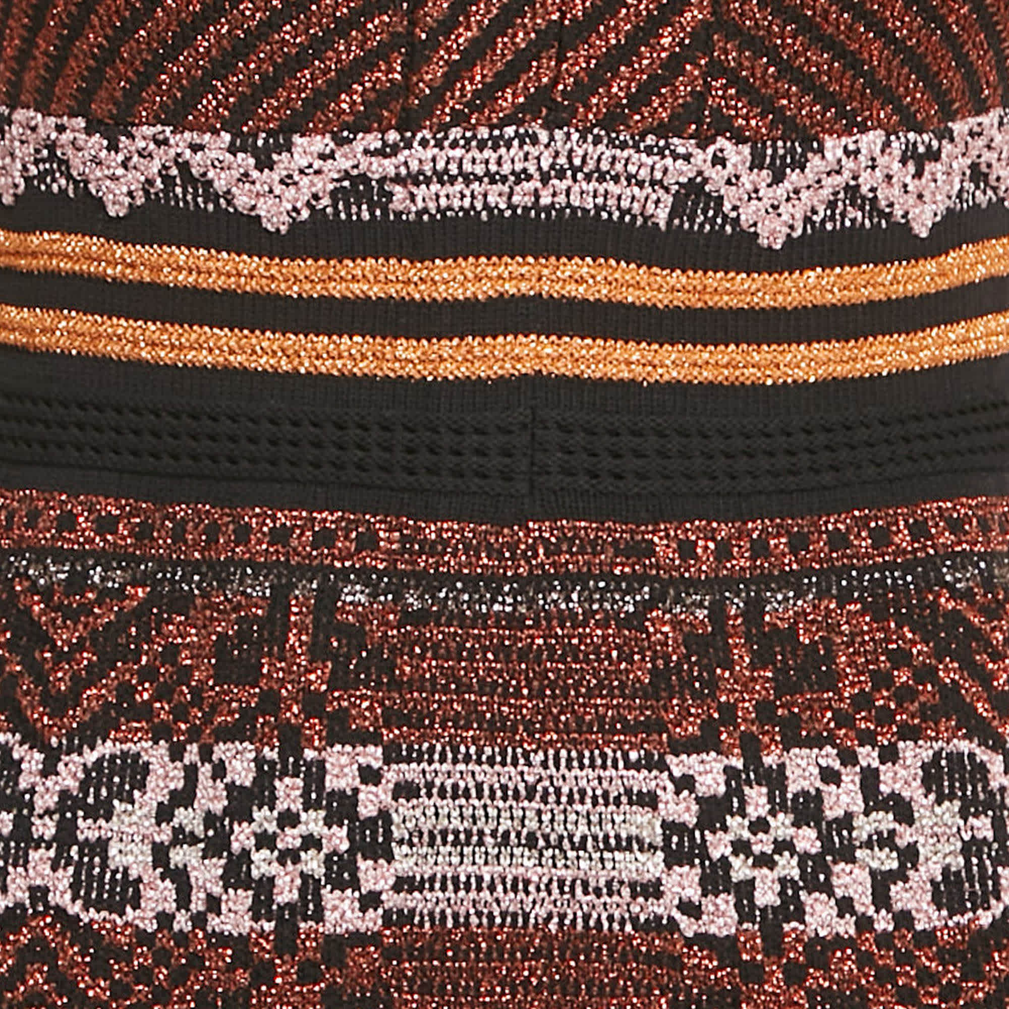 M Missoni Black/orange Patterned Lurex Knit V - Neck Midi Dress