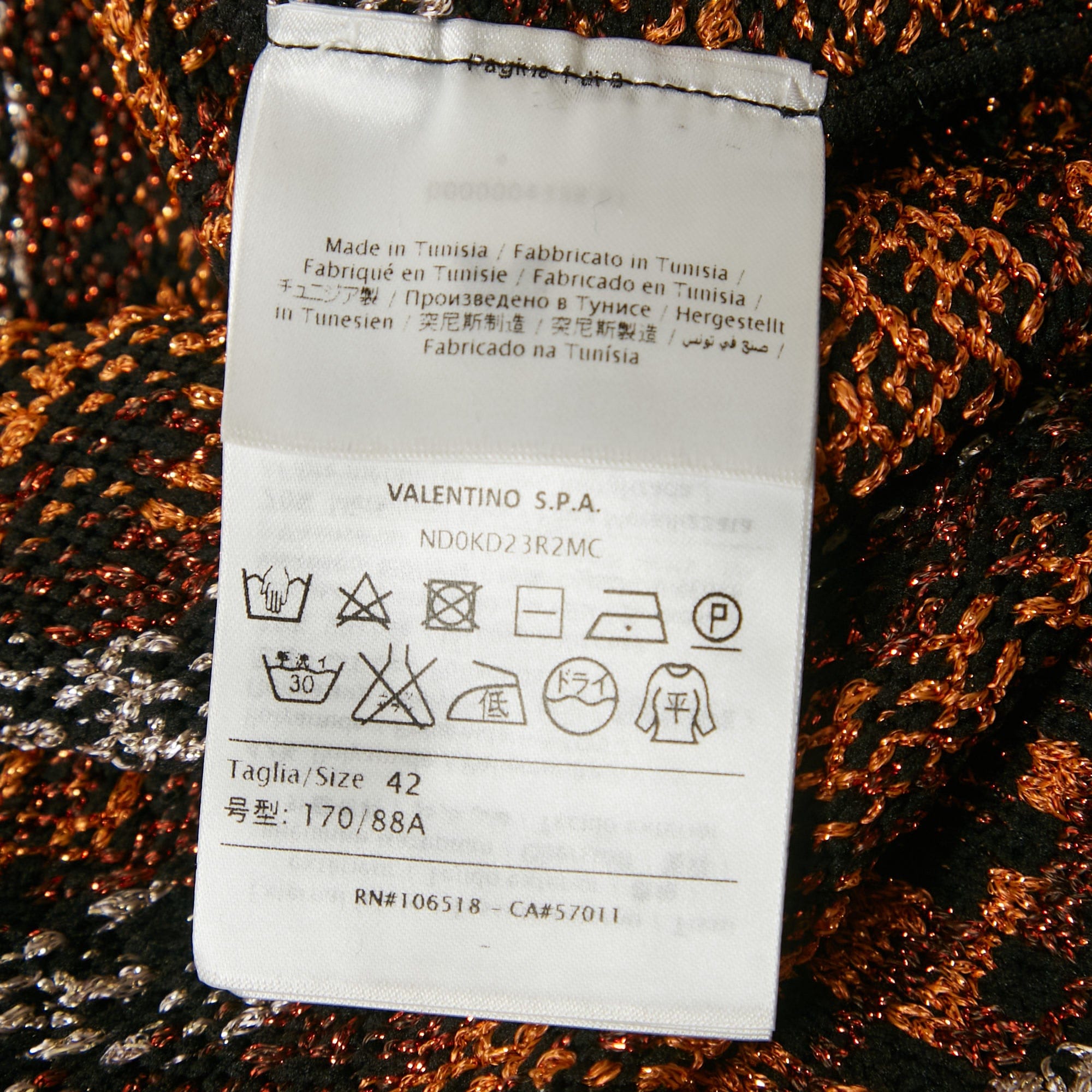 M Missoni Black/orange Patterned Lurex Knit V - Neck Midi Dress