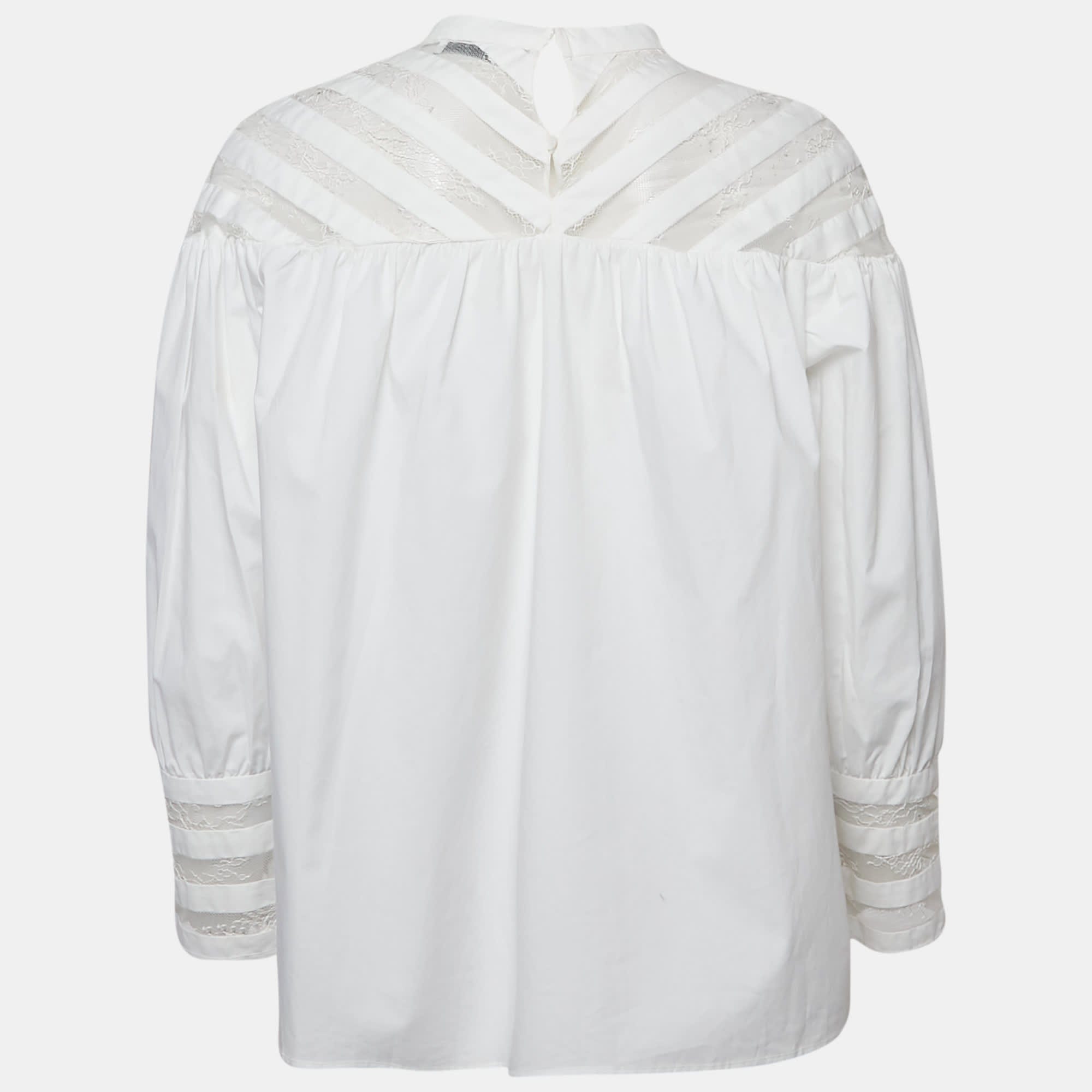 White Cotton Lace Trimmed A - Line Blouse
