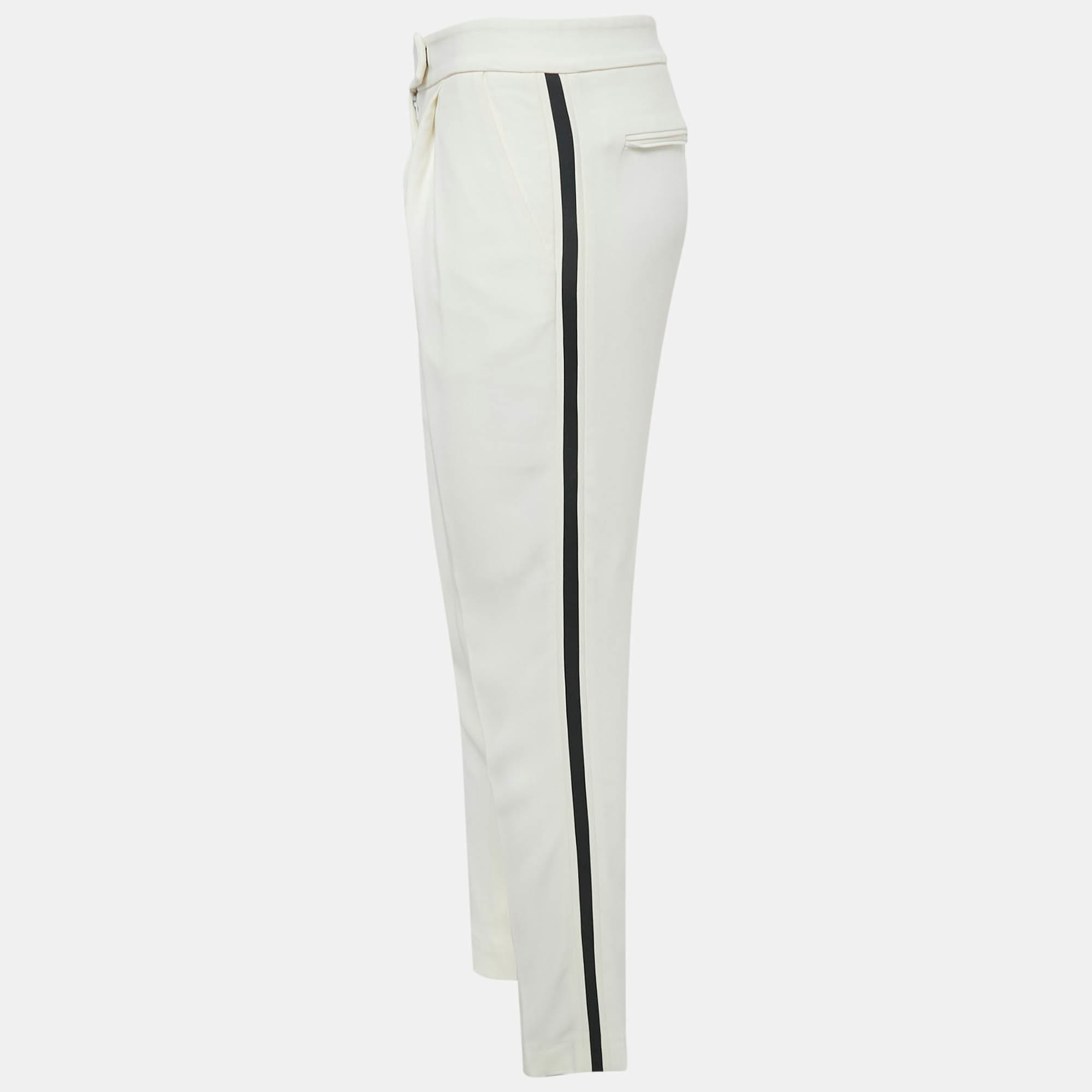 White Side Stripe Crepe Trousers