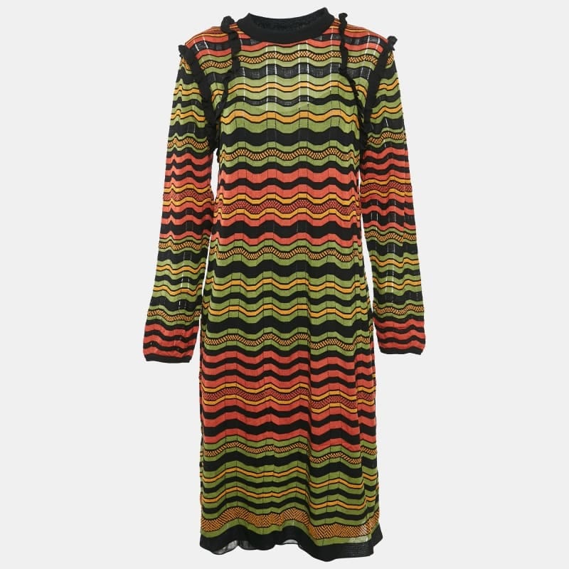 M Missoni Multicolor Patterned Knit Ruffled Short Dress