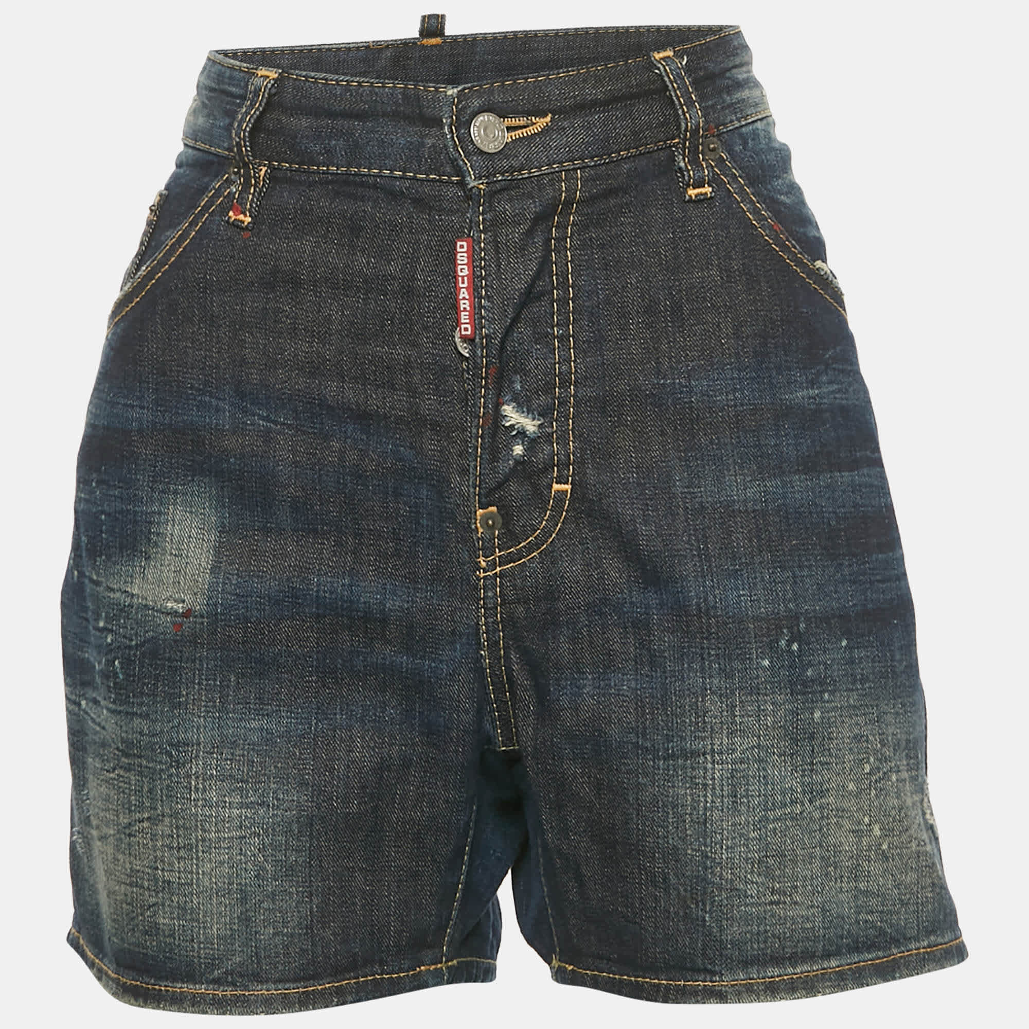 Blue Distressed Denim Shorts L Waist 35"