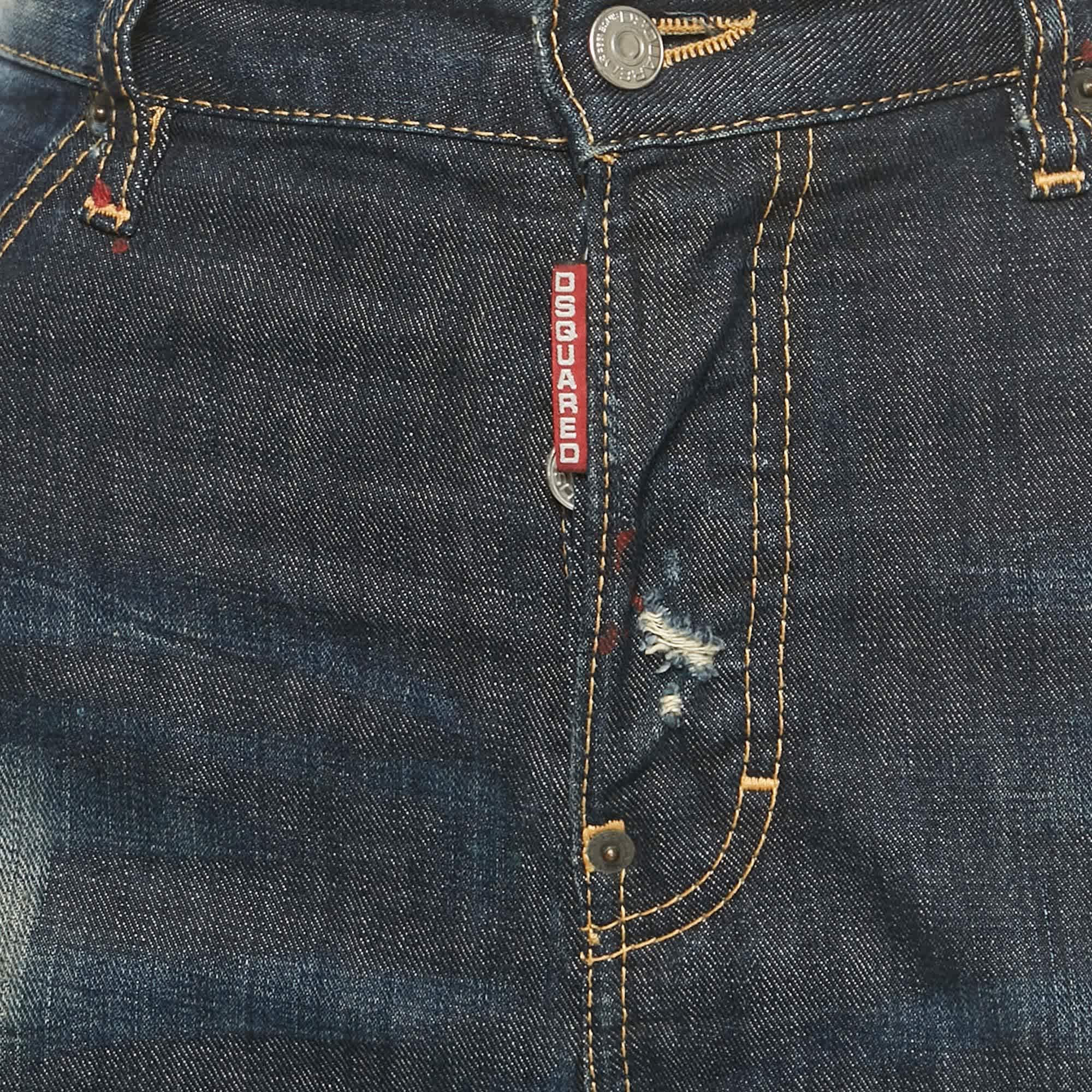 Blue Distressed Denim Shorts L Waist 35"
