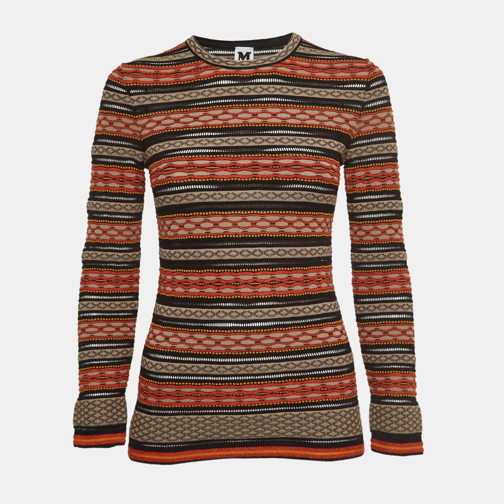 M Missoni Multicolor Texture Knit Long Sleeve Jumper