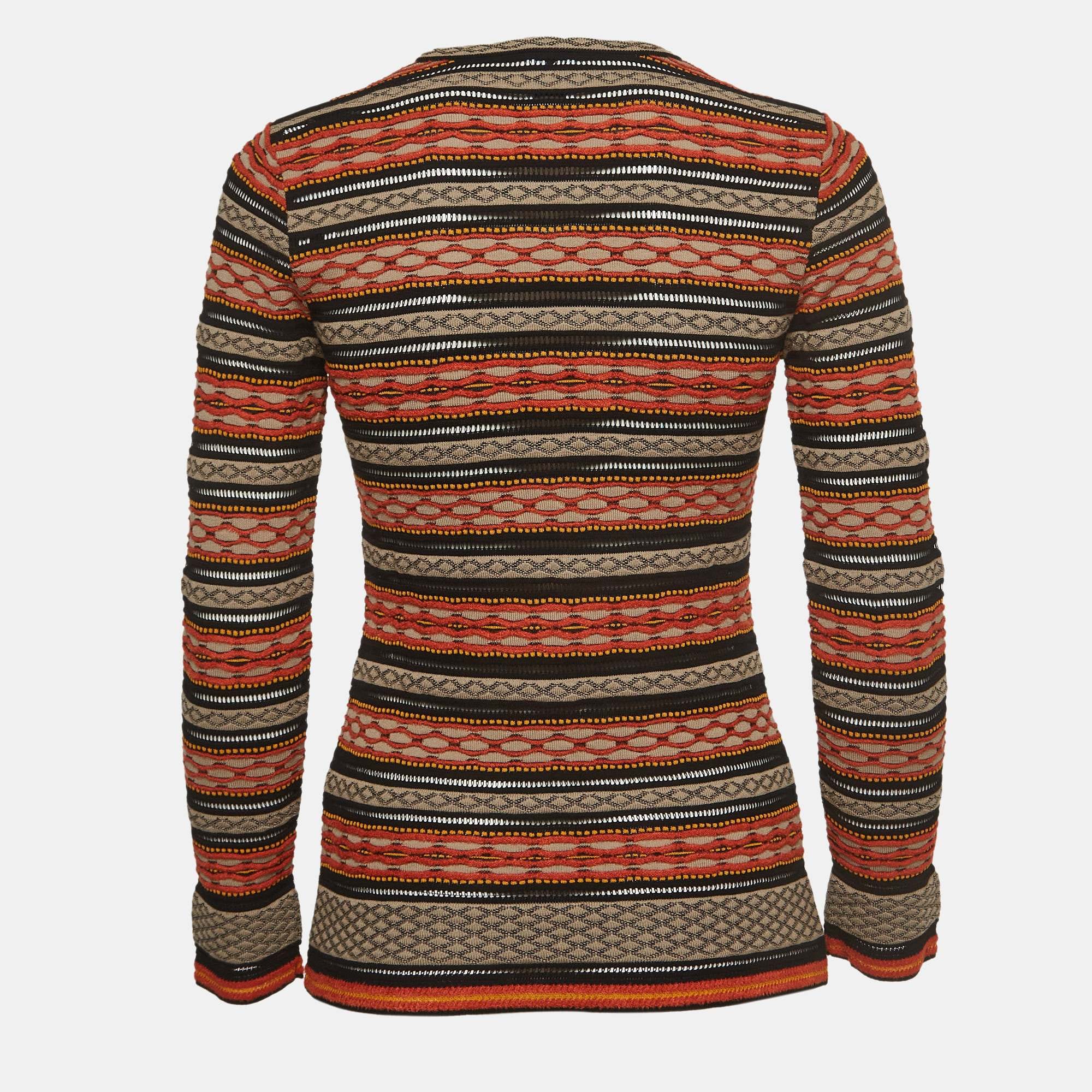 M Missoni Multicolor Texture Knit Long Sleeve Jumper