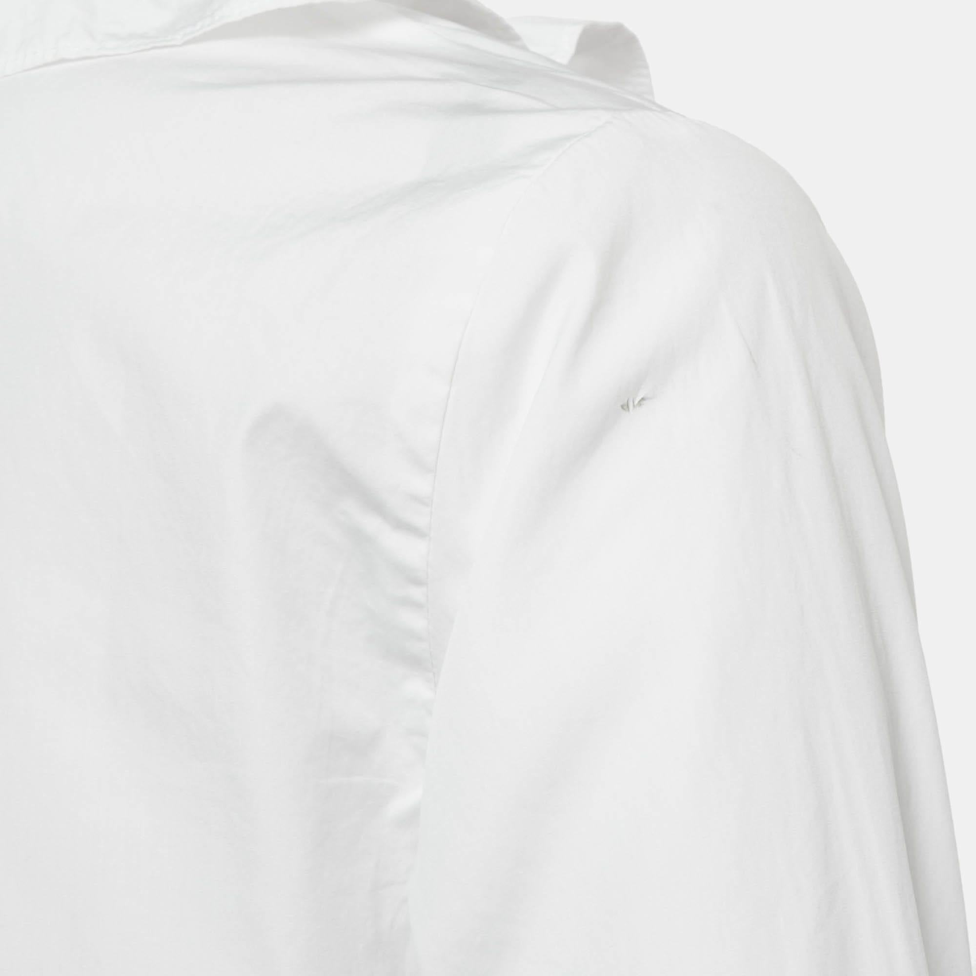 White Cotton Ruffled Button Front Shirt