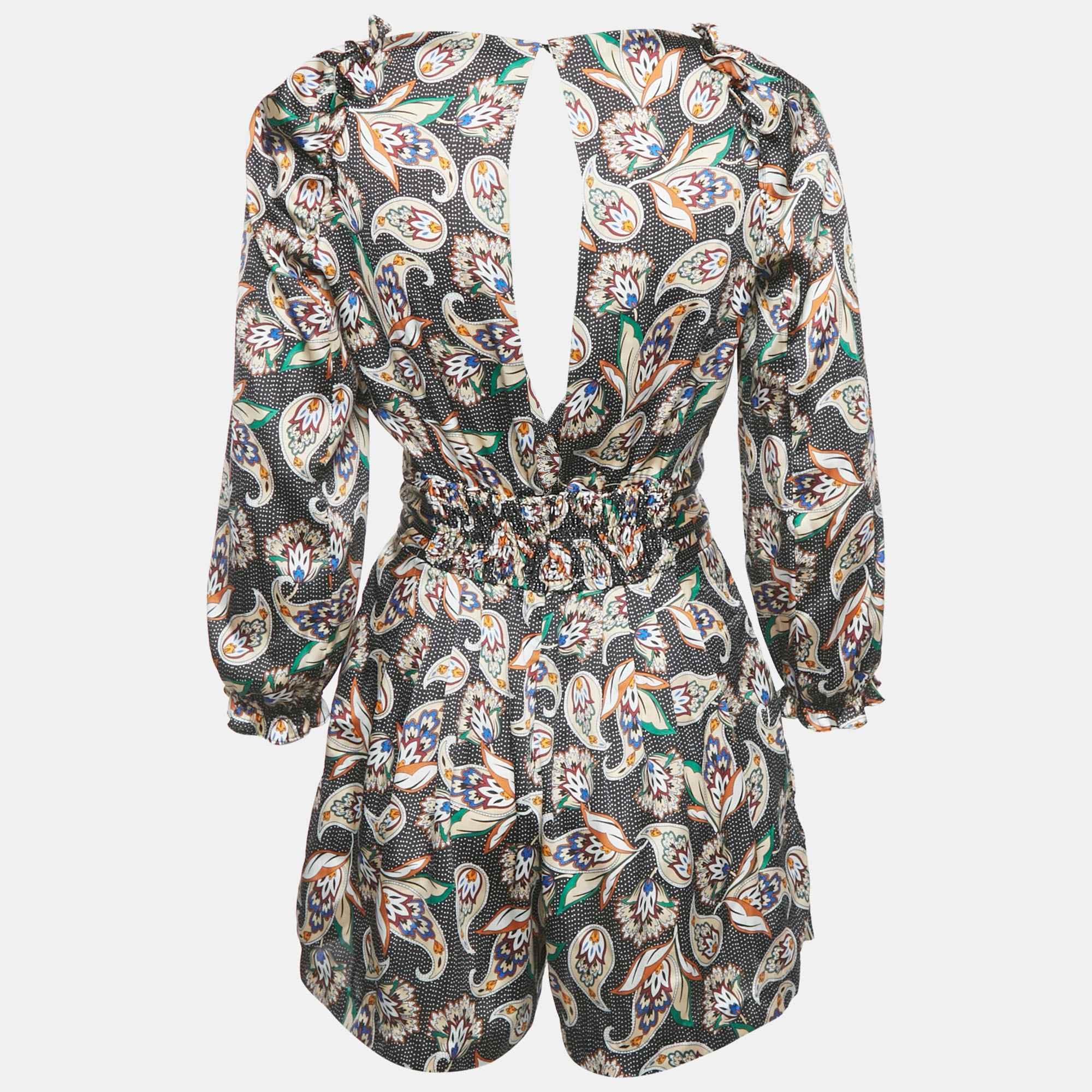 noir Black Printed Satin Paisley Noir Jumpsuit