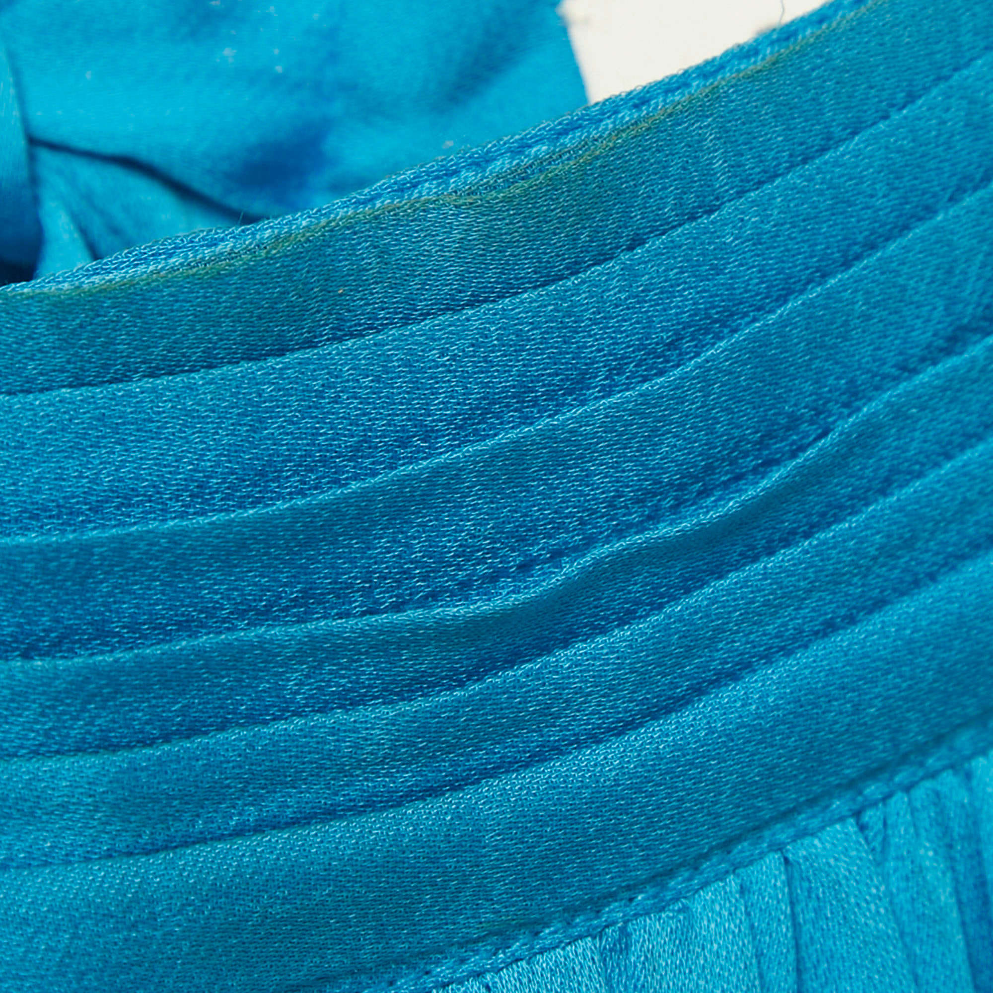 Blue Crepe Mock Neck Tie Up Midi Dress