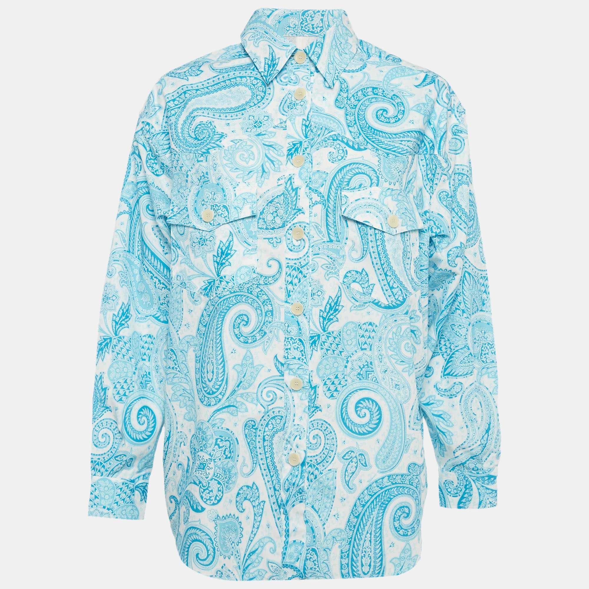 Blue Paisley Print Cotton Shirt