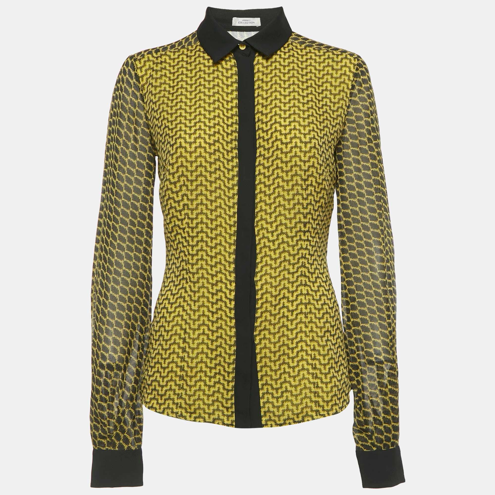 Yellow Collection Yellow Printed Silk Shirt