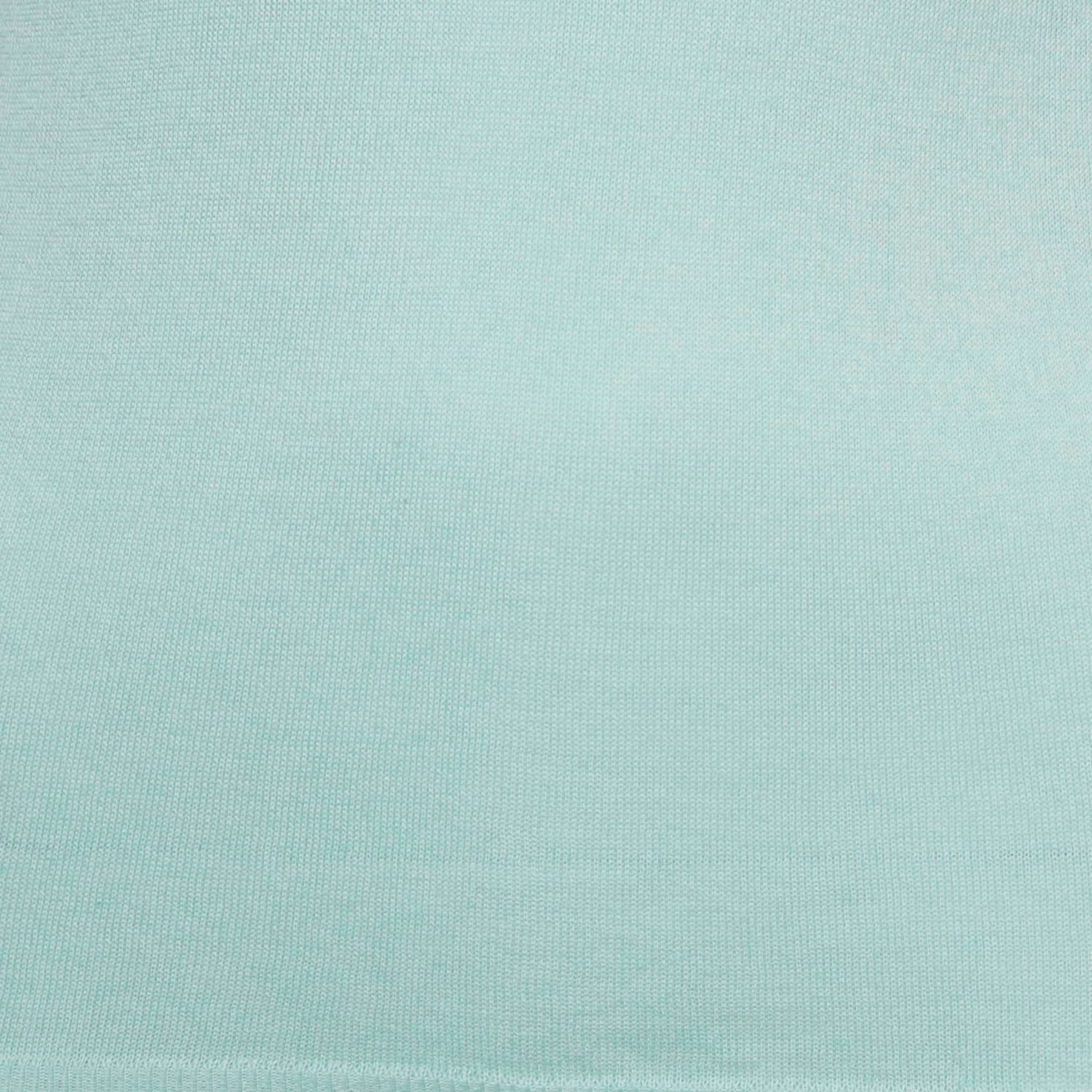 Blue Cotton Knit V - Neck Sweater