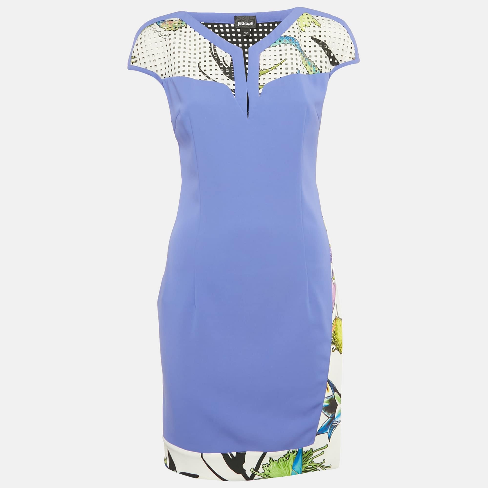 Purple Floral Print Crepe Perforated Detail Mini Dress