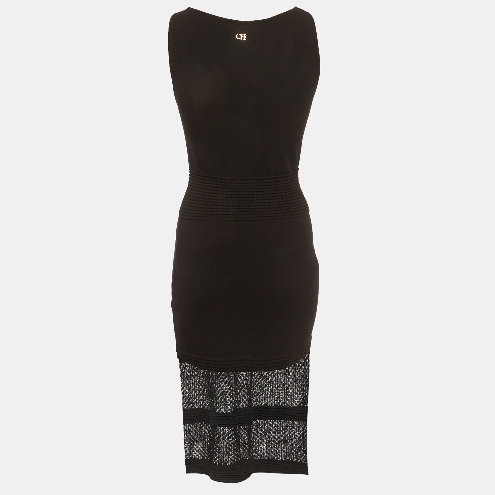 Ch Carolina Herrera Black Stretch Knit Midi Dress