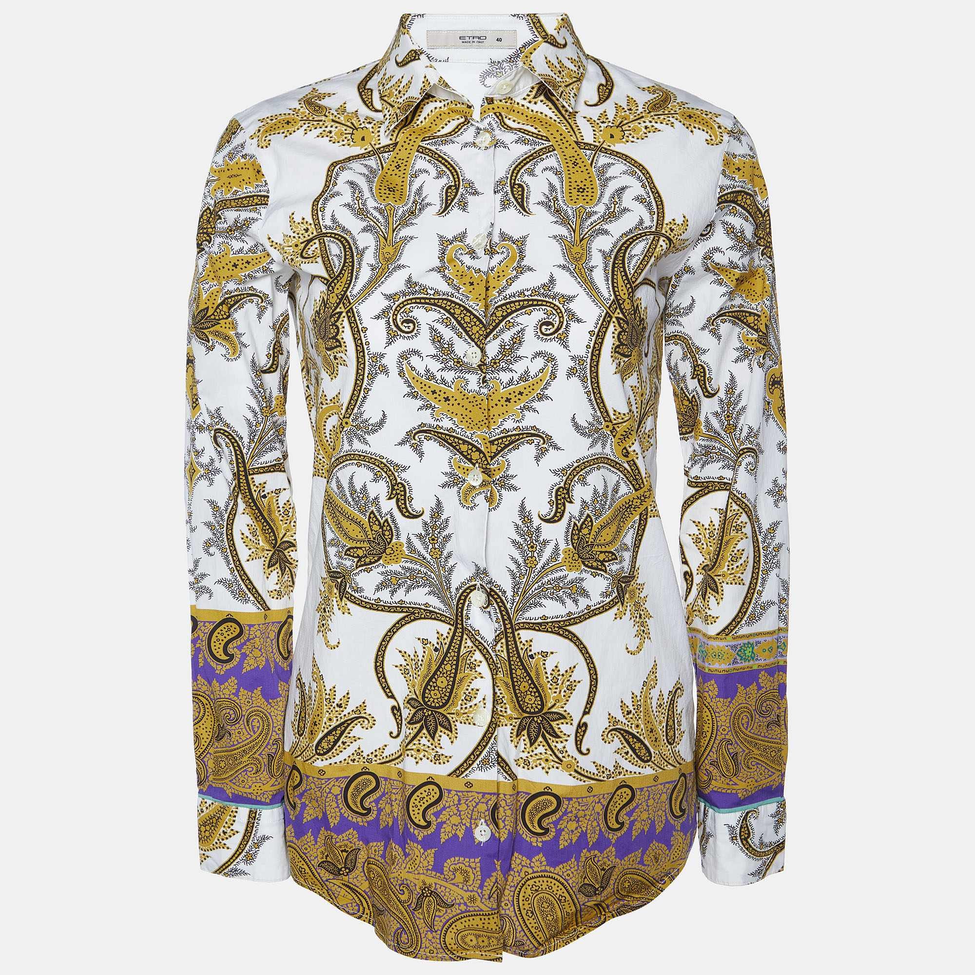 Yellow White/yellow Paisley Print Cotton Button Front Shirt