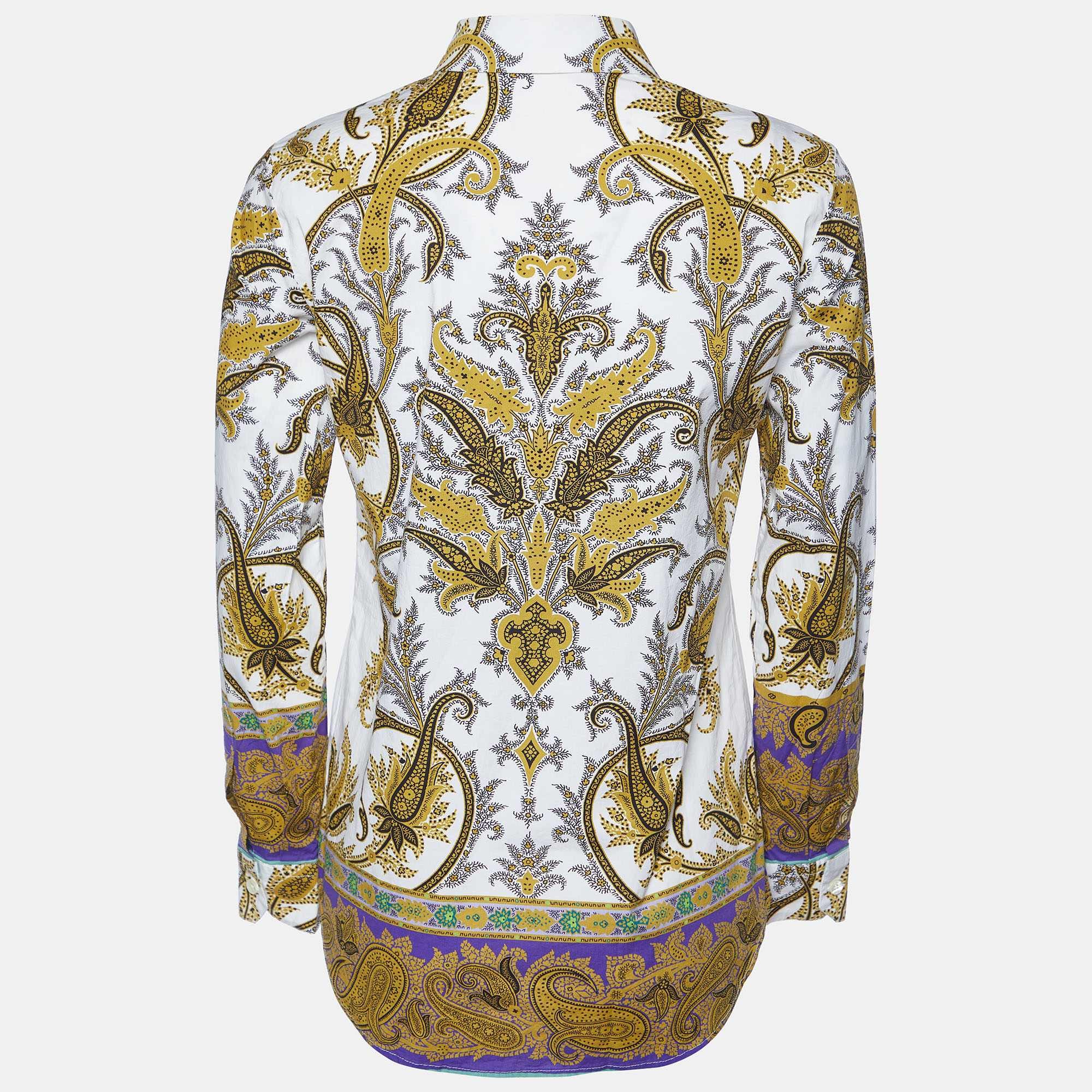 Yellow White/yellow Paisley Print Cotton Button Front Shirt