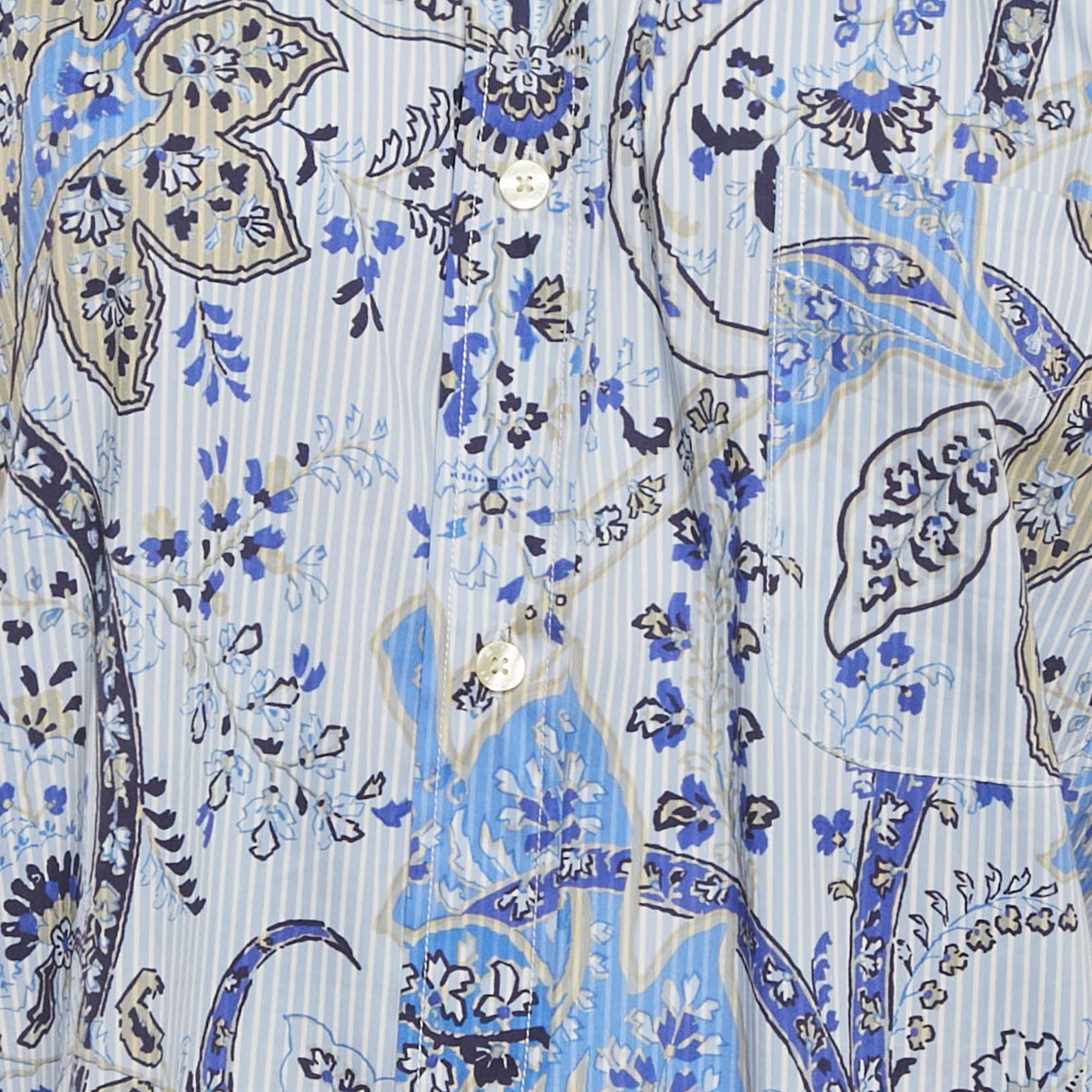 BLEND Etro Blue Printed Cotton Blend Button Front Shirt
