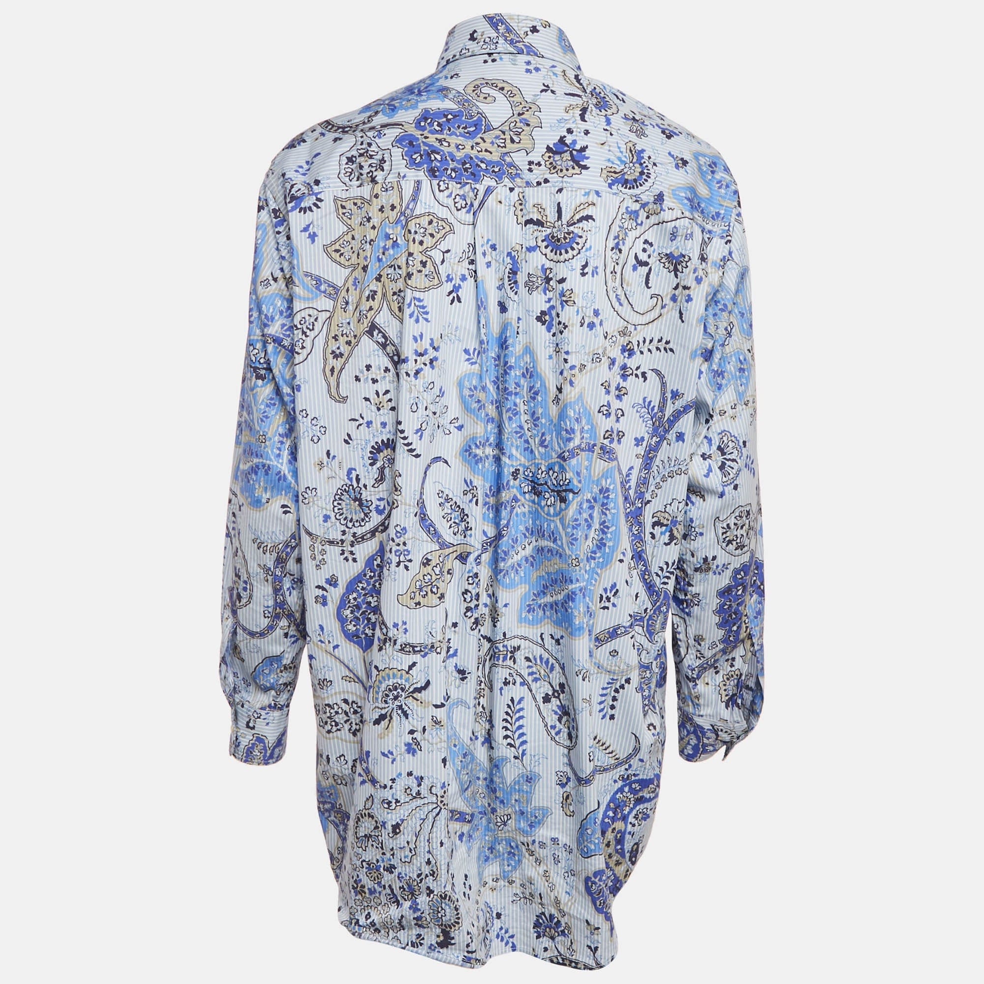 BLEND Etro Blue Printed Cotton Blend Button Front Shirt