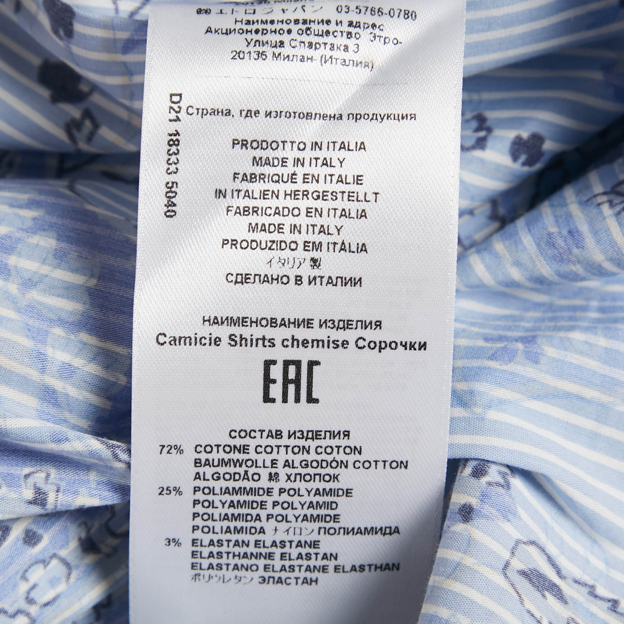 BLEND Etro Blue Printed Cotton Blend Button Front Shirt