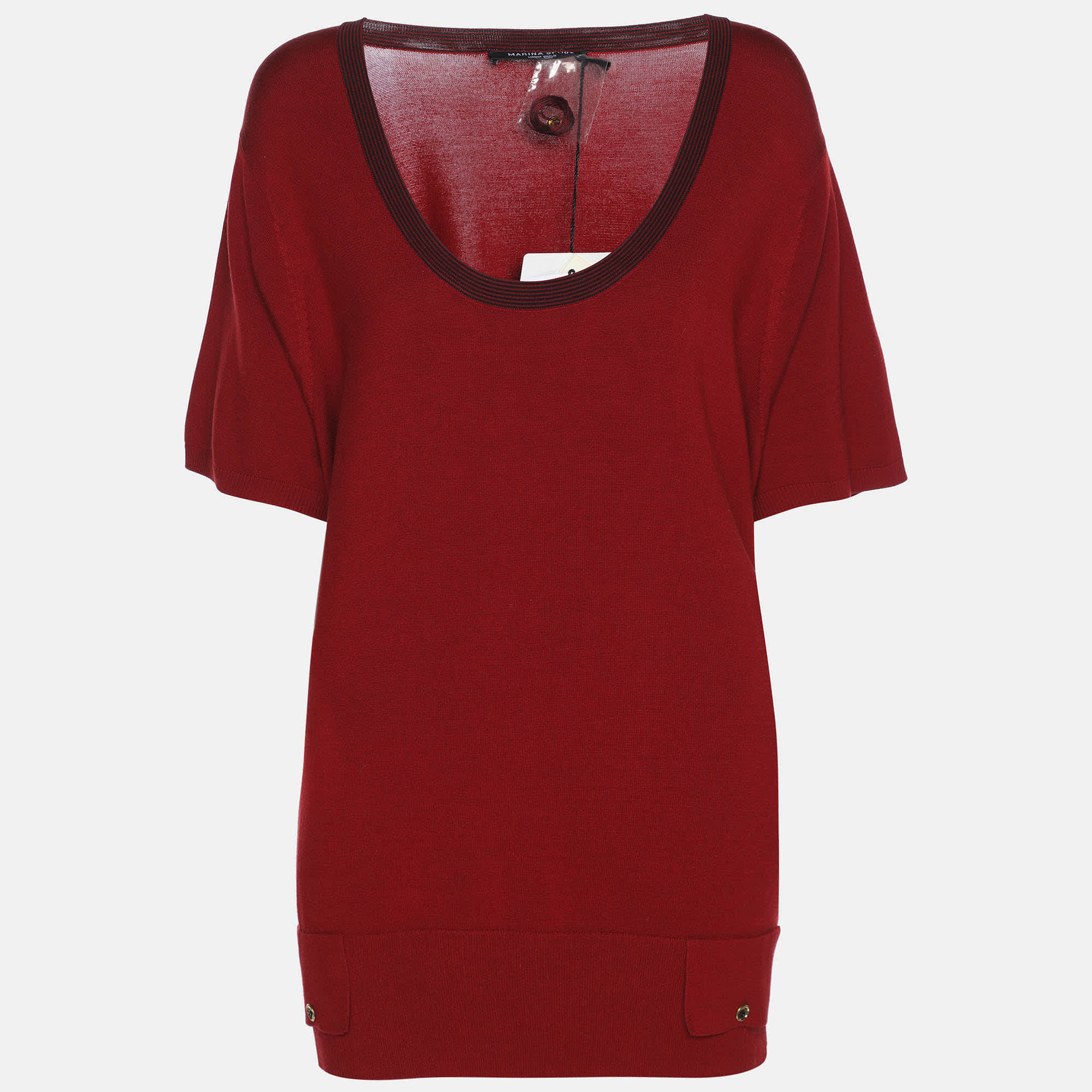 Marina Rinaldi Marina Sport By Marina Rinaldi Red Stretch Knit Scoop Knit Short Sleeve Sweater