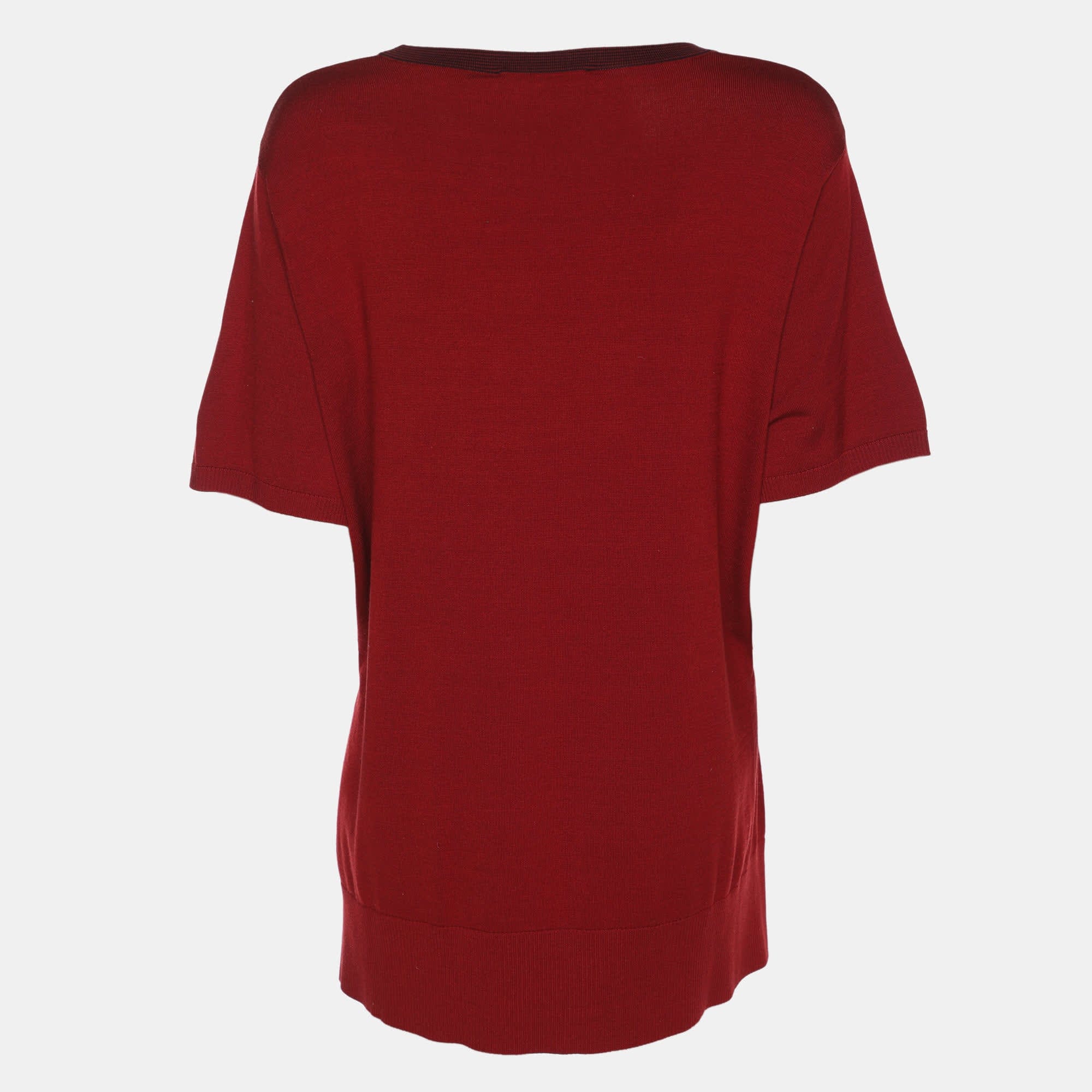 Marina Rinaldi Marina Sport By Marina Rinaldi Red Stretch Knit Scoop Knit Short Sleeve Sweater