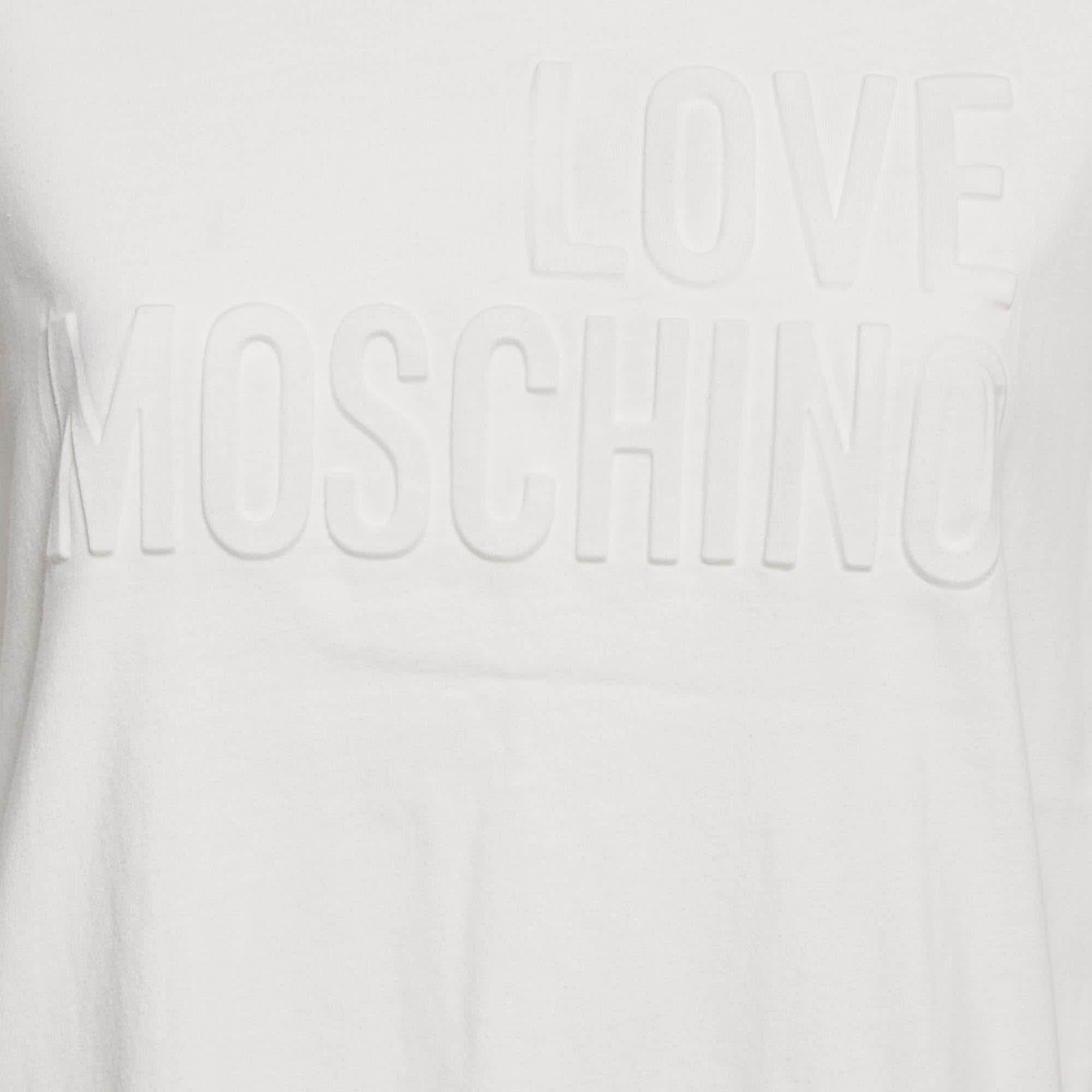 White Logo Embossed Cotton Crew Neck T - Shirt
