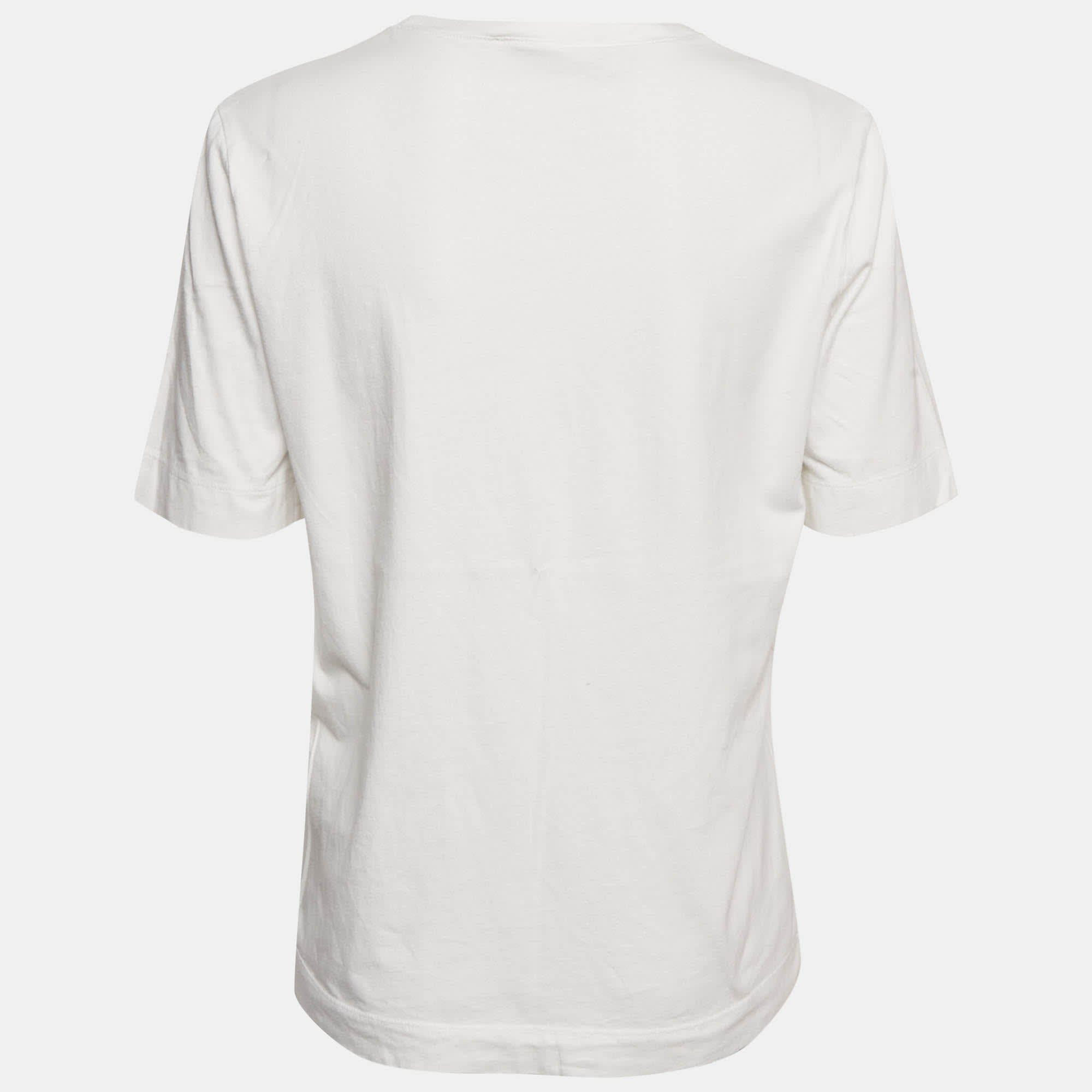 White Logo Embossed Cotton Crew Neck T - Shirt