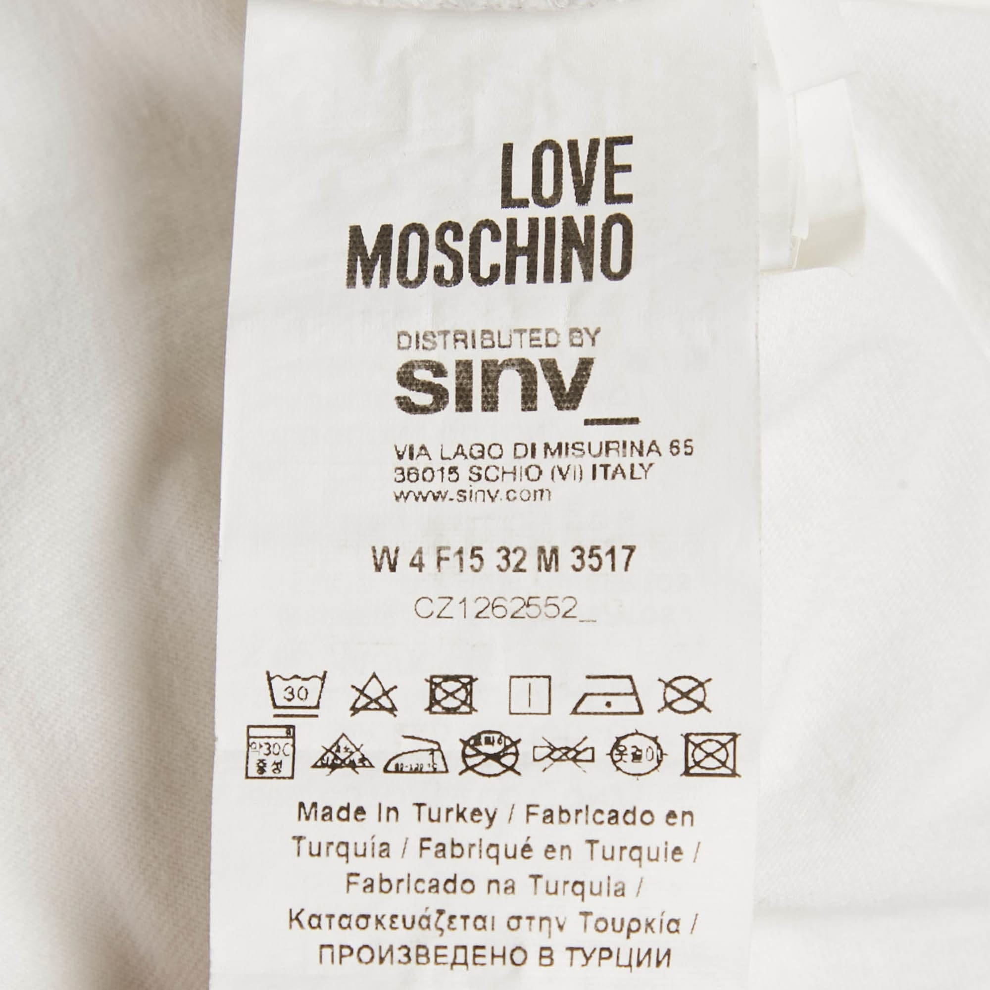 White Logo Embossed Cotton Crew Neck T - Shirt