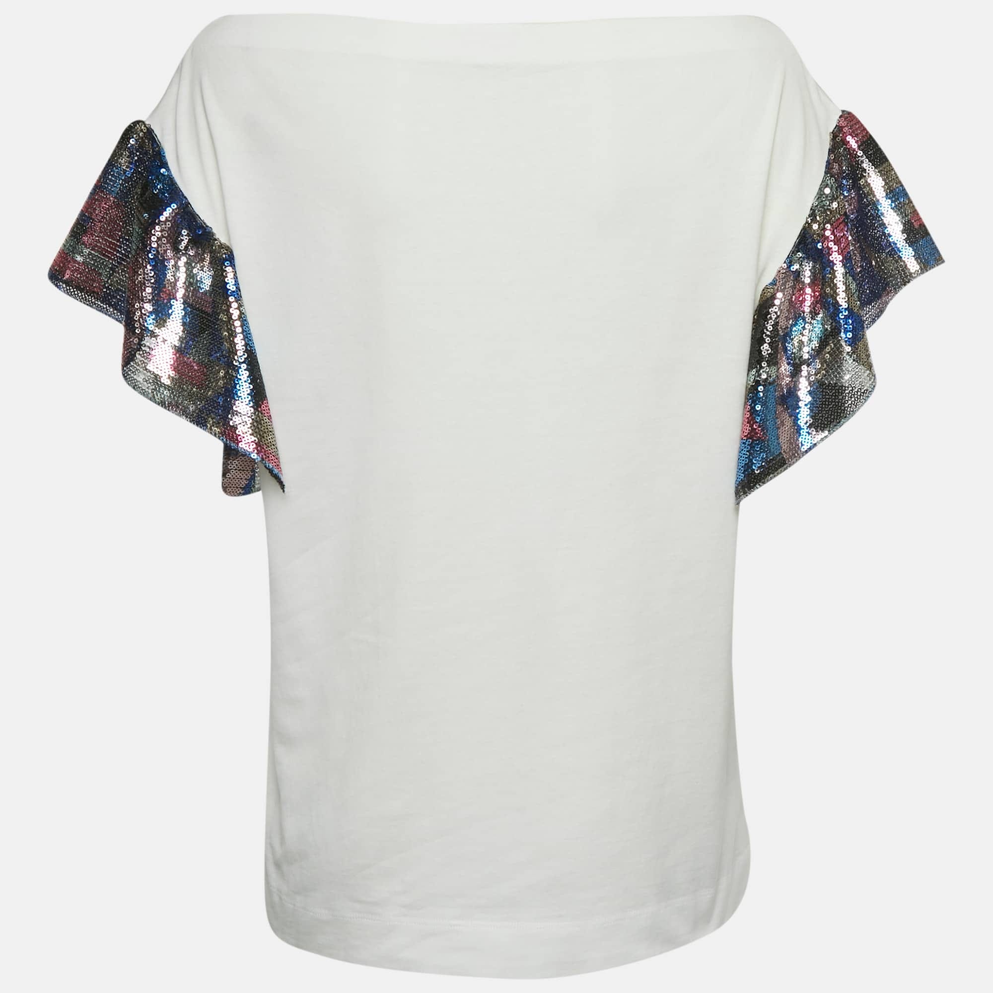 Emilio Pucci White Sequin Detail Cotton T - Shirt