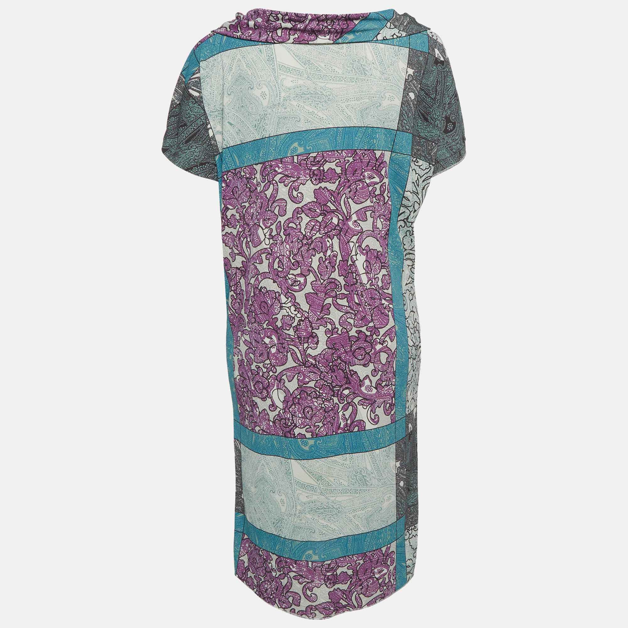 Purple Etro Purple/blue Paisley Print Jersey Short Dress