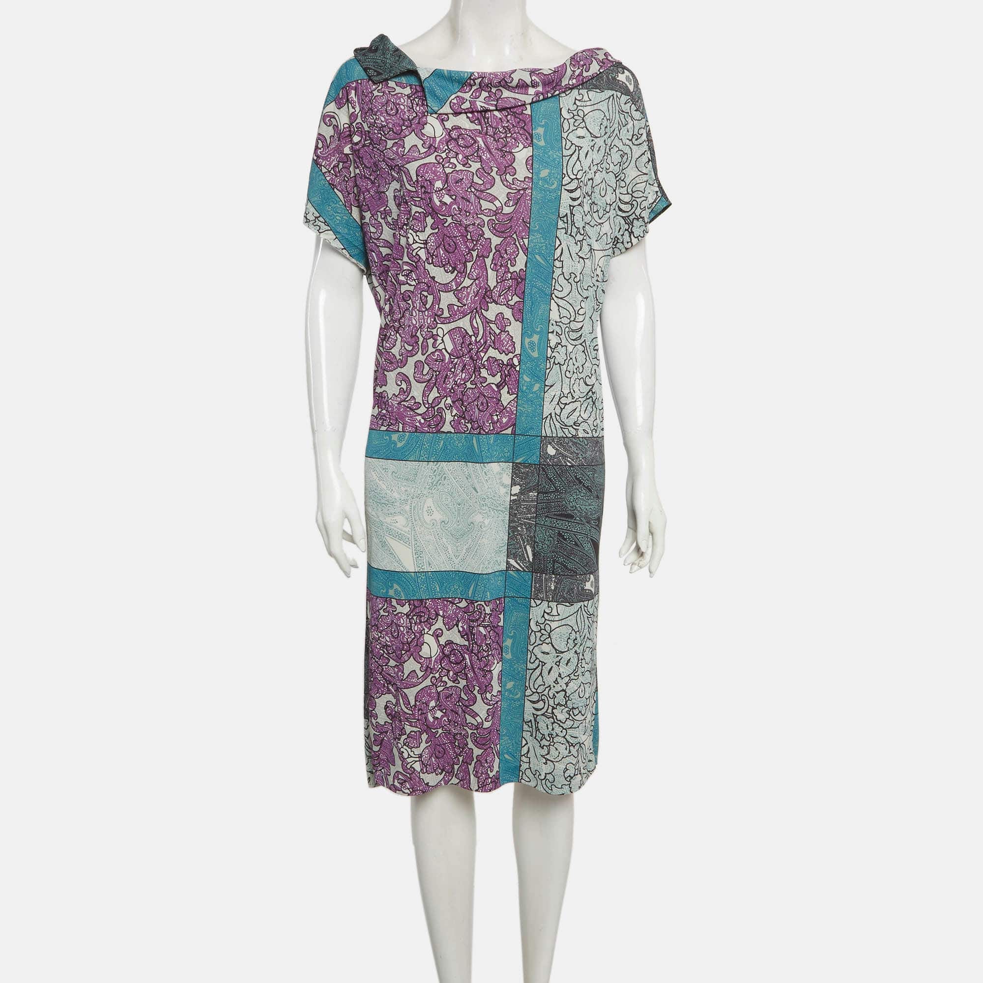 Purple Etro Purple/blue Paisley Print Jersey Short Dress
