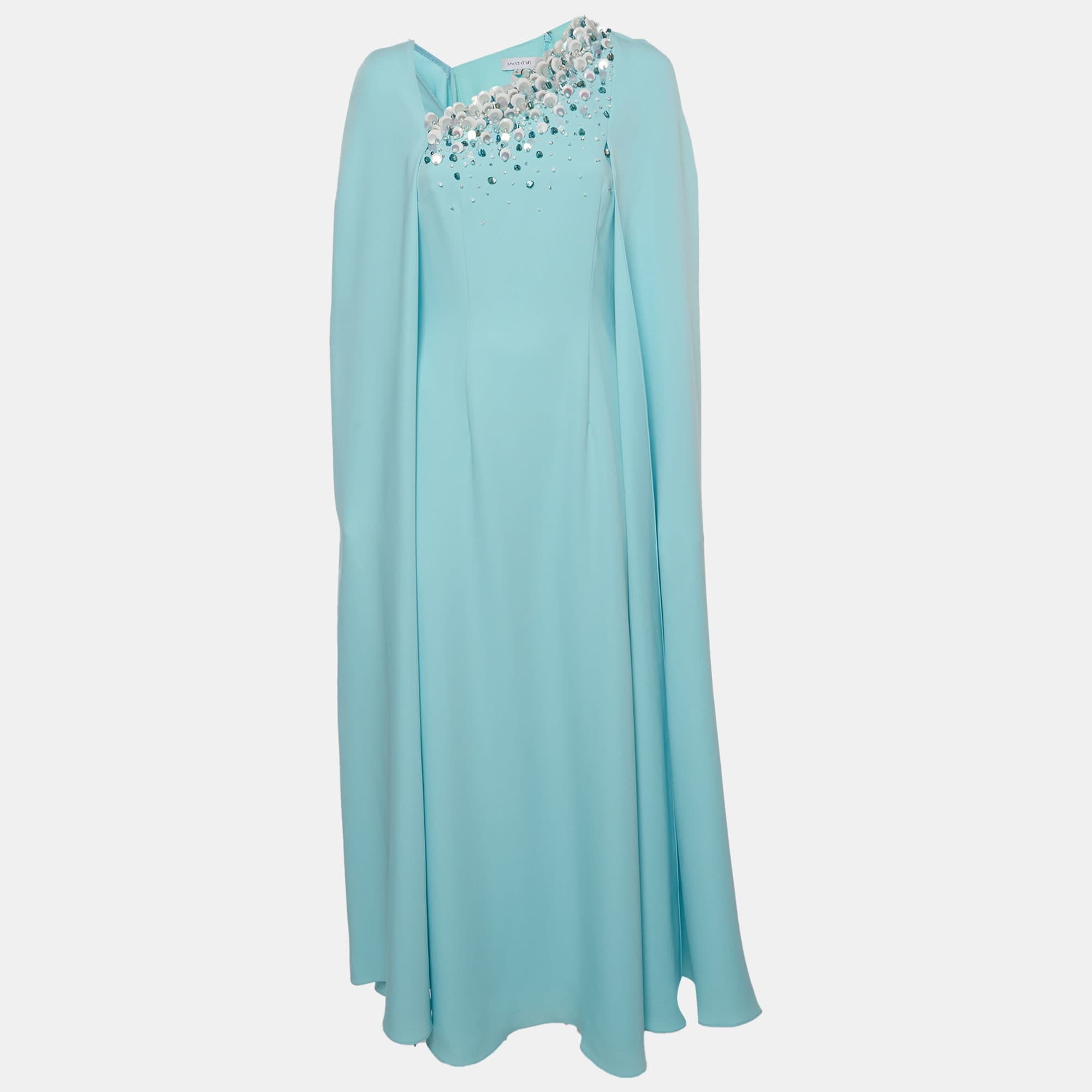 Blue Anatomi Blue Bead Embellished Synthetic Milani Kaftan Dress