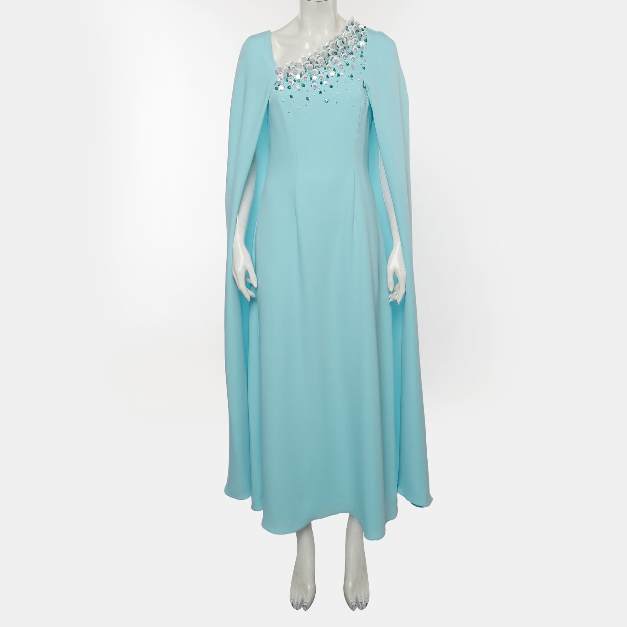 Blue Anatomi Blue Bead Embellished Synthetic Milani Kaftan Dress