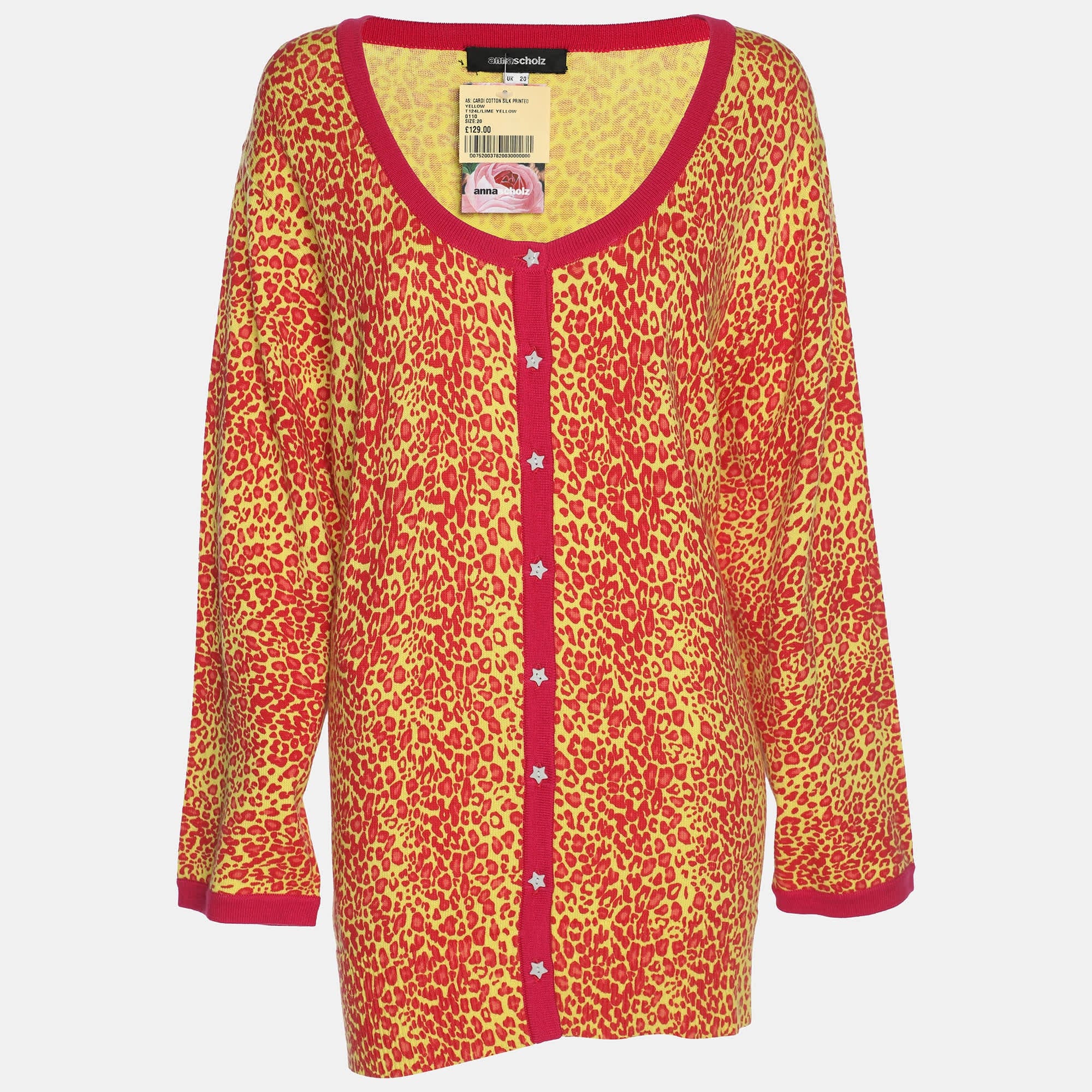 Yellow Anna Scholz Red/yellow Animal Print Jersey Cardigan