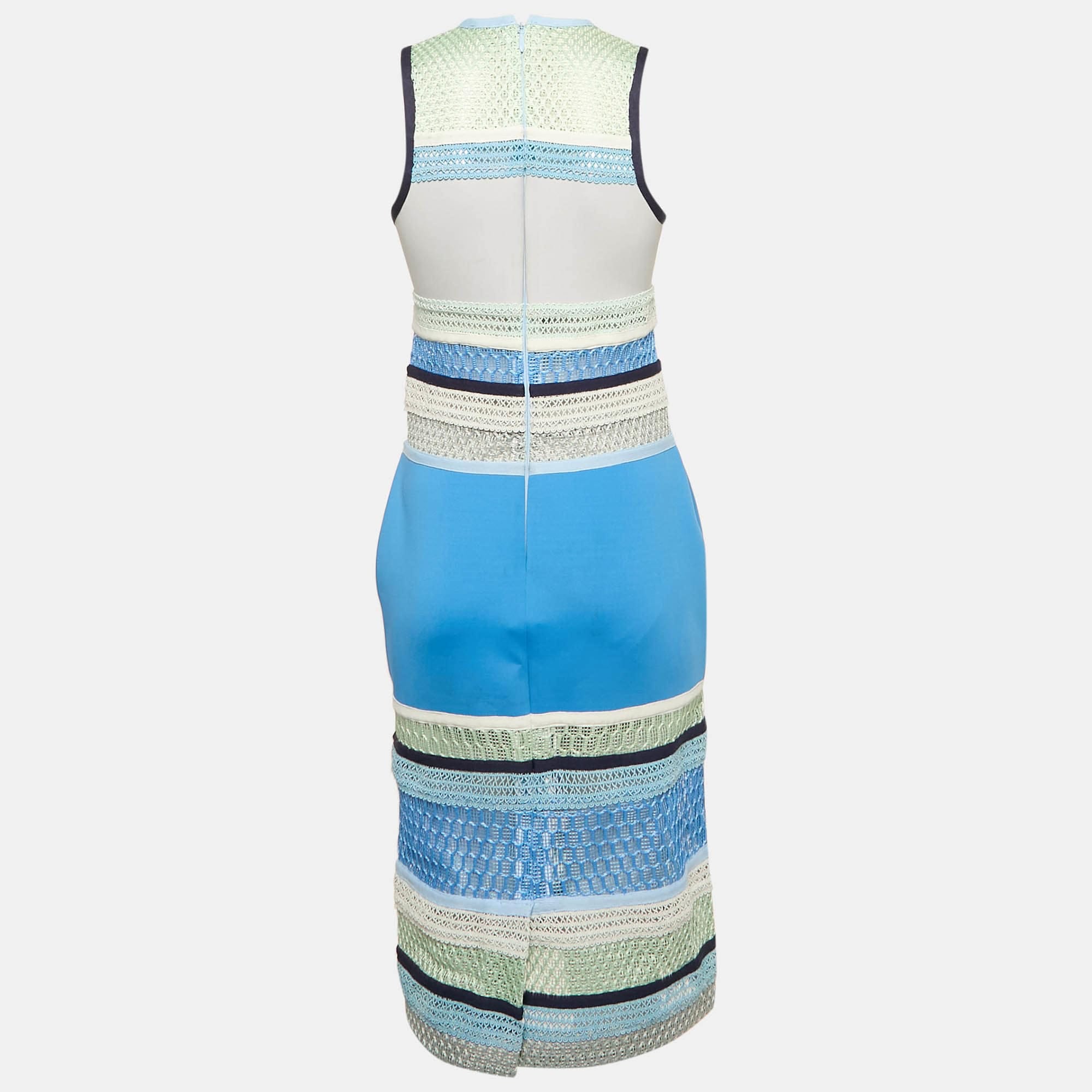Blue Lace And Neoprene Sheath Dress