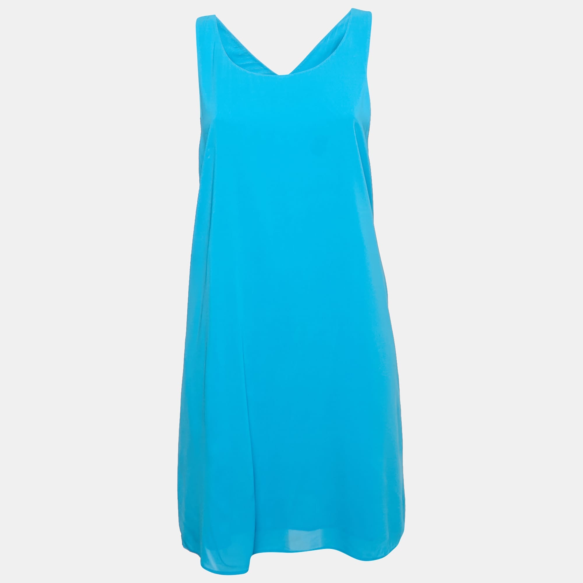 Blue Crepe Sleeveless Mini Dress