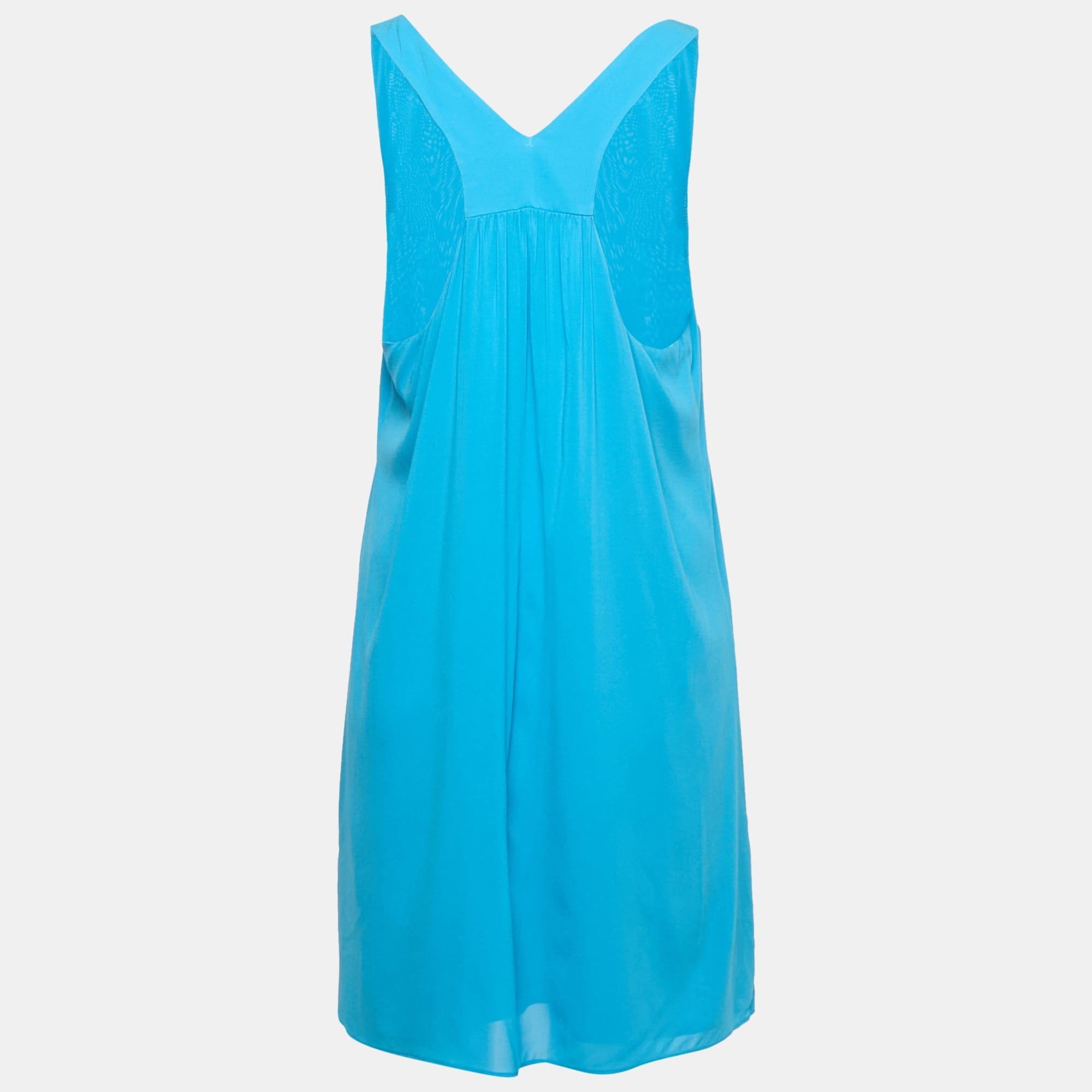Blue Crepe Sleeveless Mini Dress