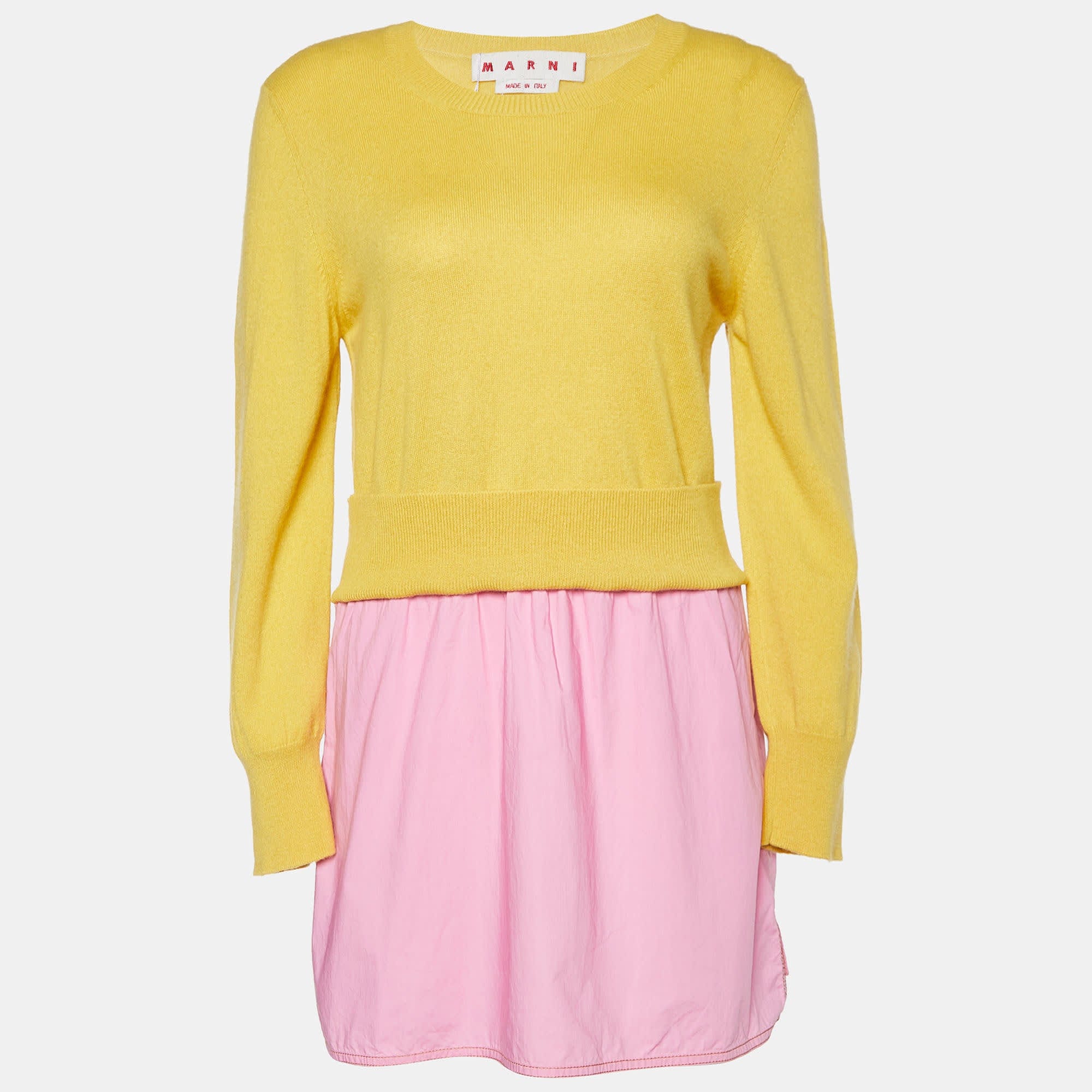 Yellow Knit & Pink Cotton Layered Sweater