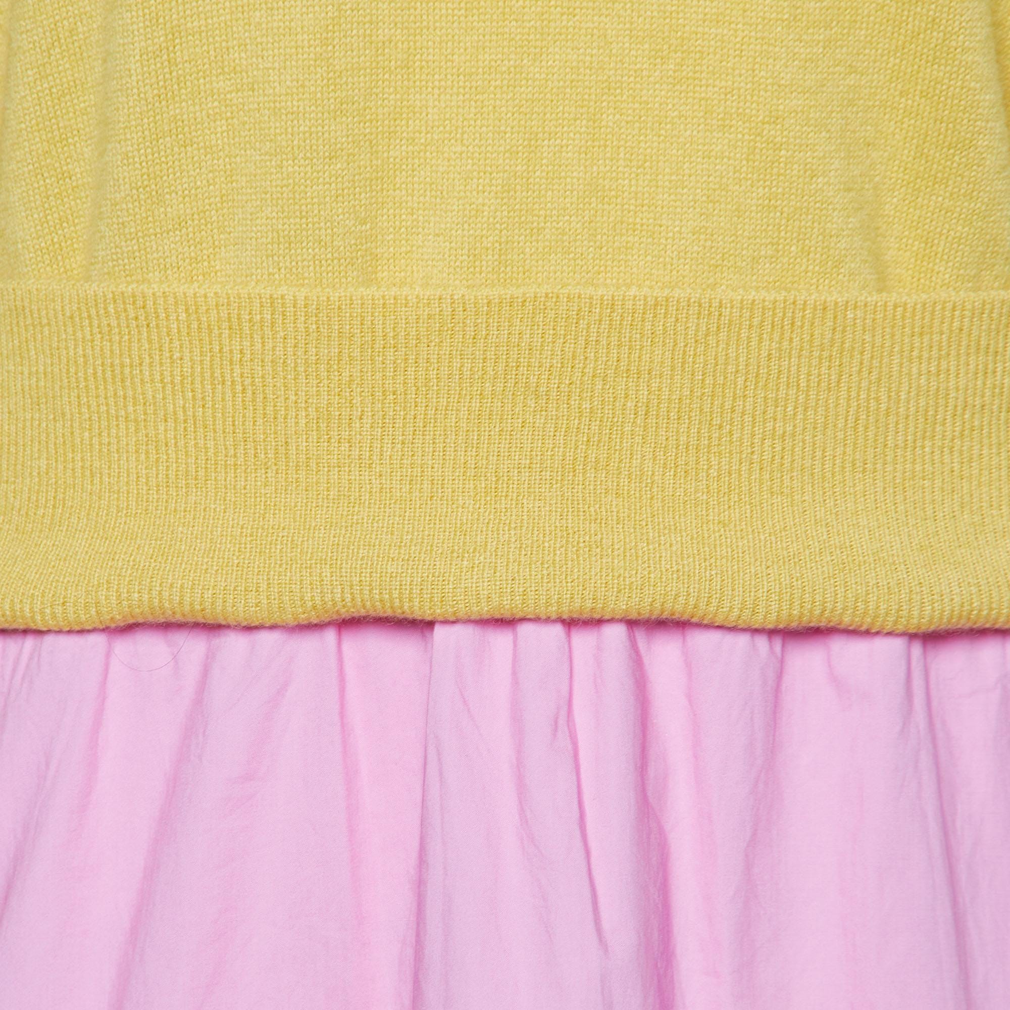 Yellow Knit & Pink Cotton Layered Sweater