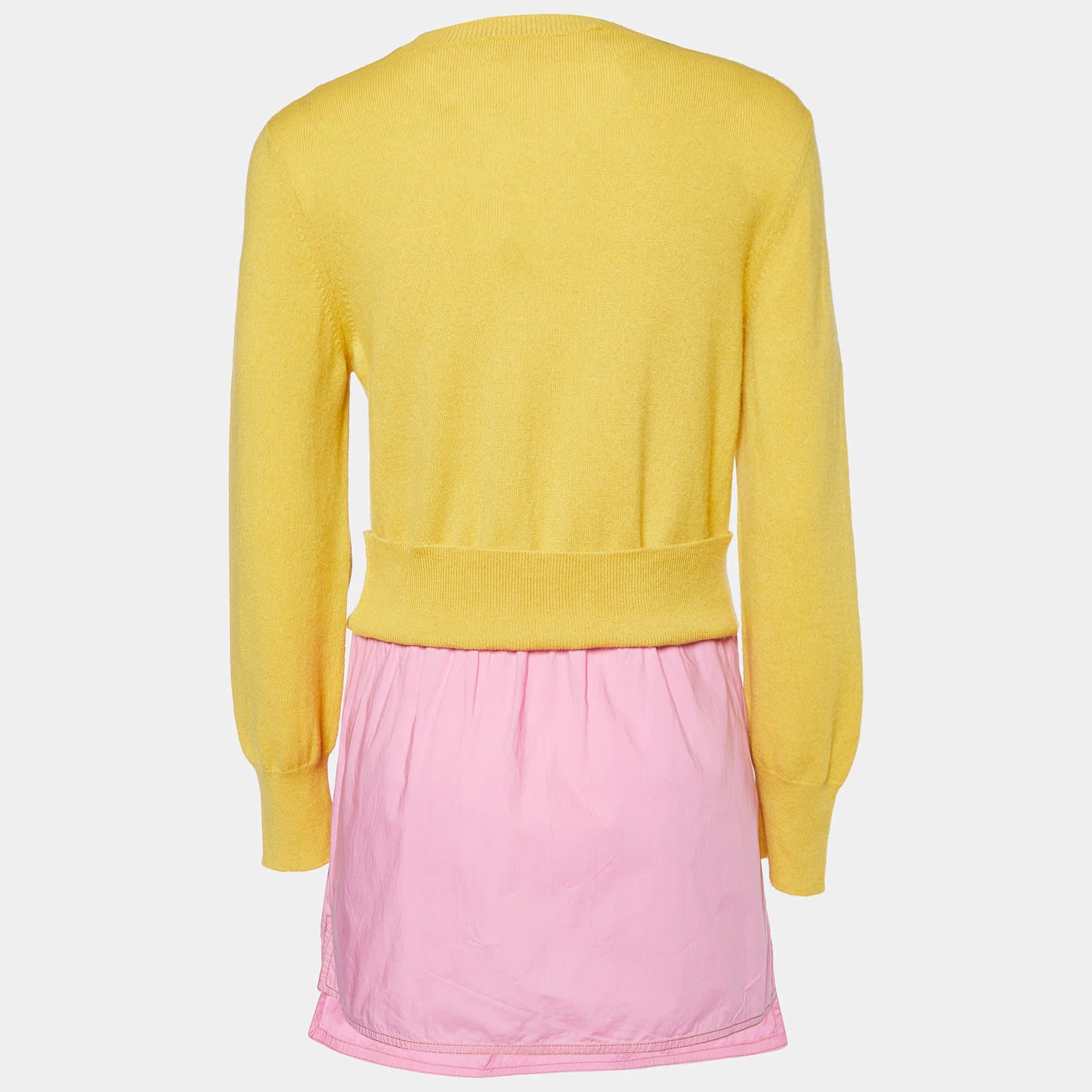 Yellow Knit & Pink Cotton Layered Sweater