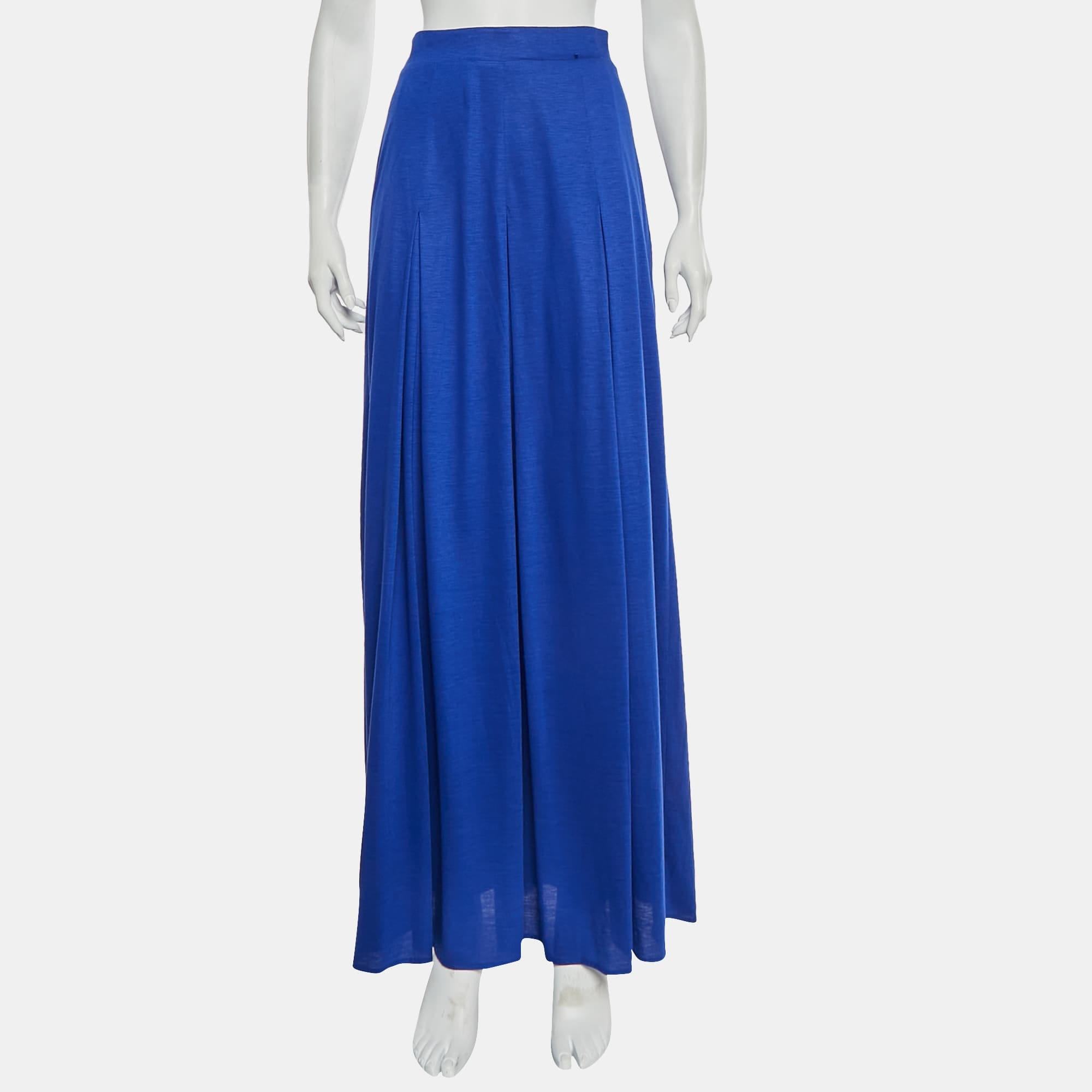 Class Roberto Cavalli Blue Jersey Knit Zip Up Maxi Skirt