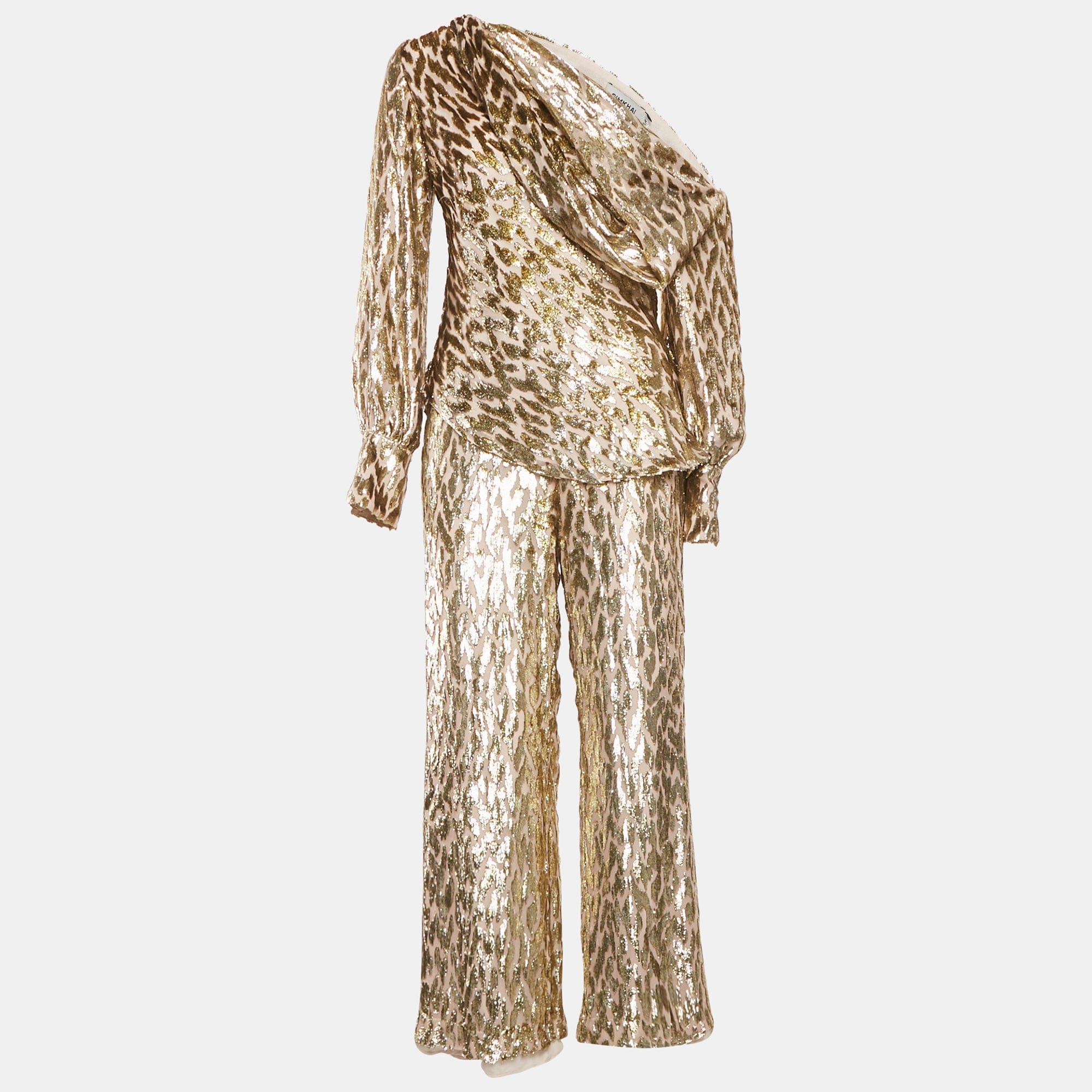 Jonathan Simkhai Gold Silk And Lurex Top And Pants Set S/