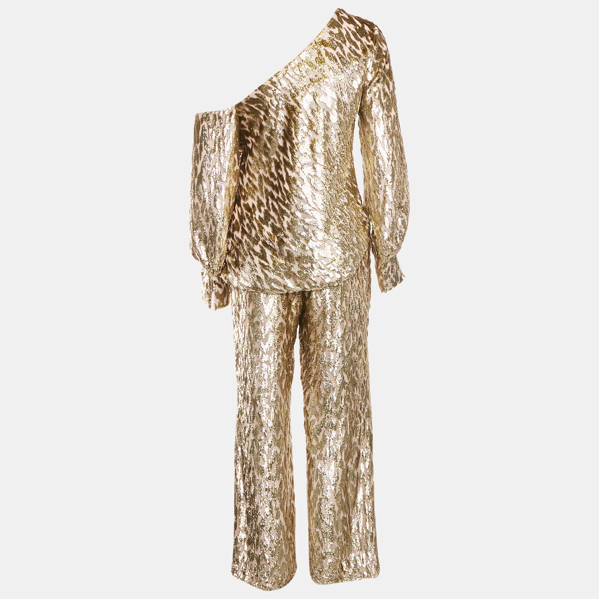 Jonathan Simkhai Gold Silk And Lurex Top And Pants Set S/