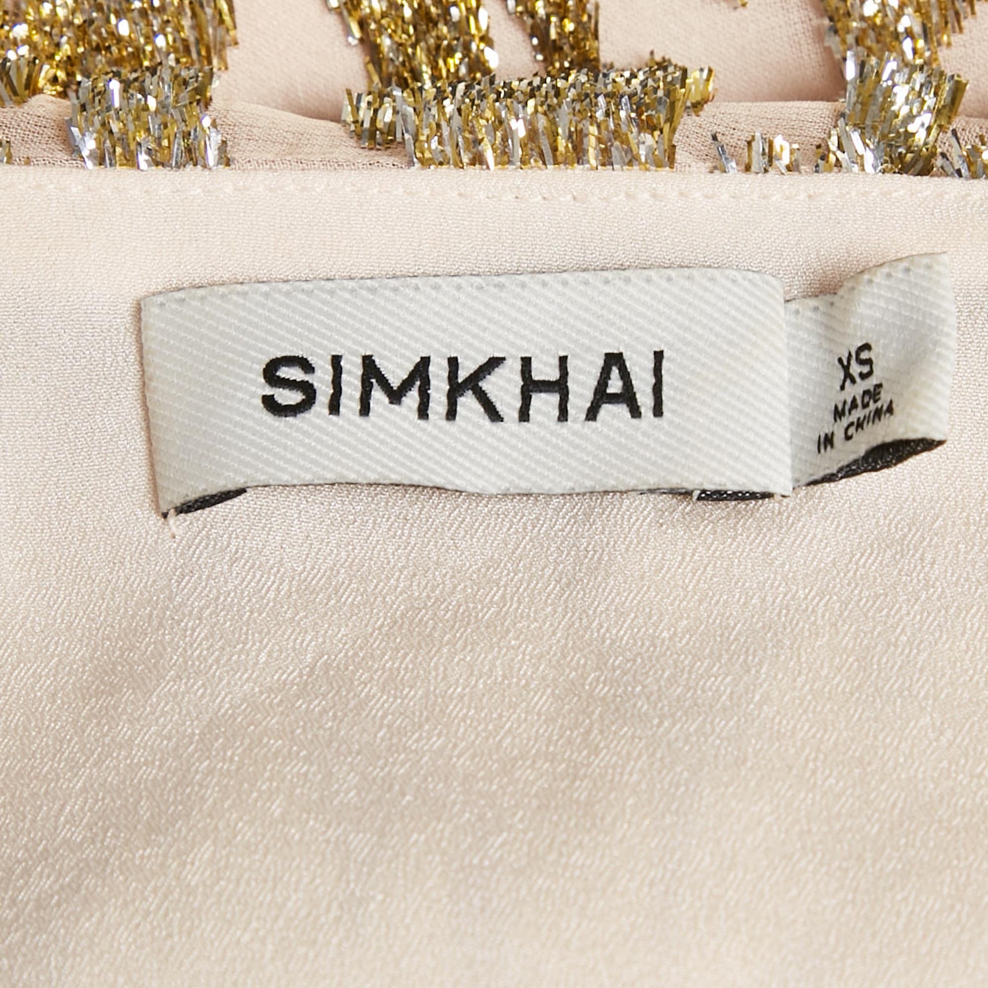 Jonathan Simkhai Gold Silk And Lurex Top And Pants Set S/
