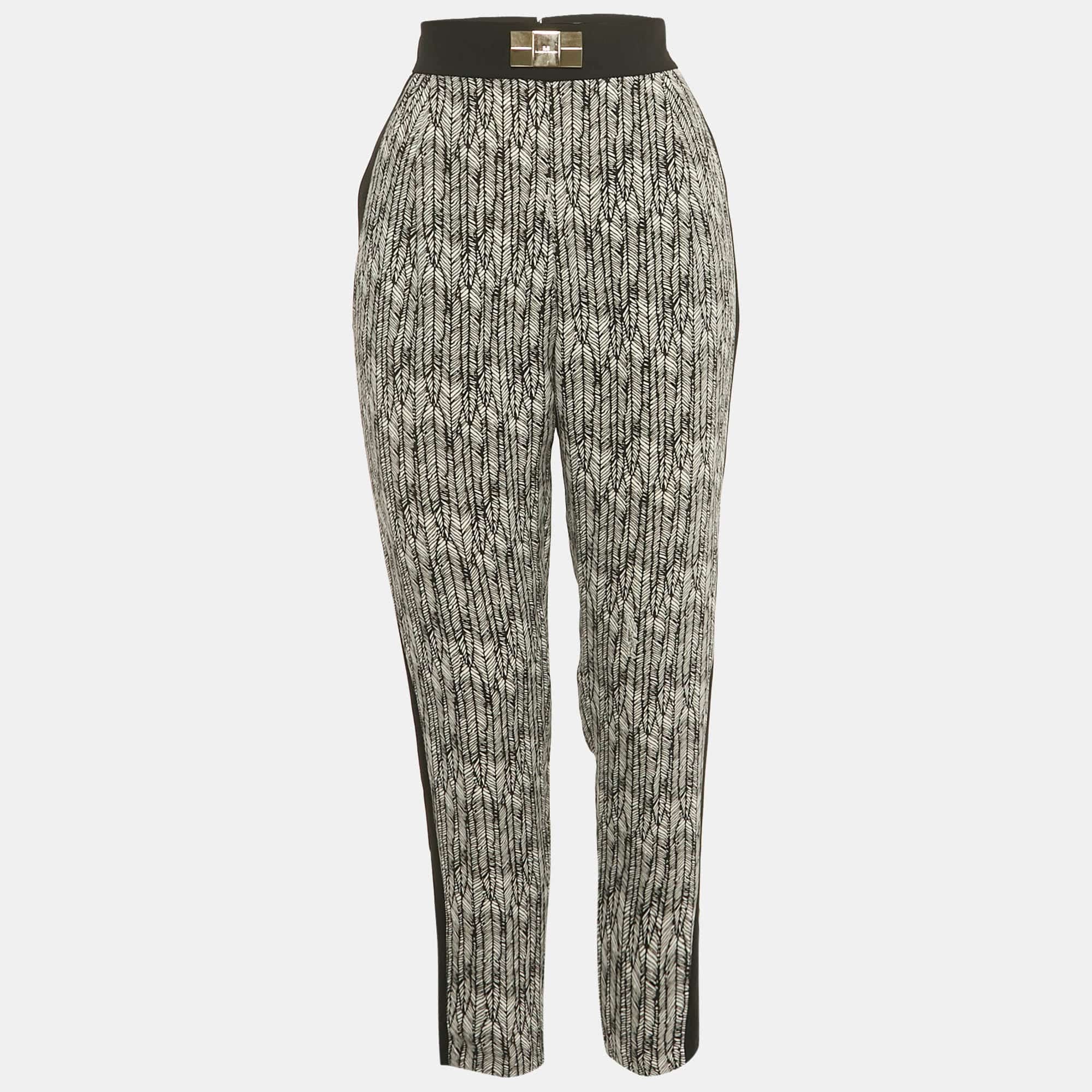 WHITE* Black/white Printed Crepe Formal Trousers