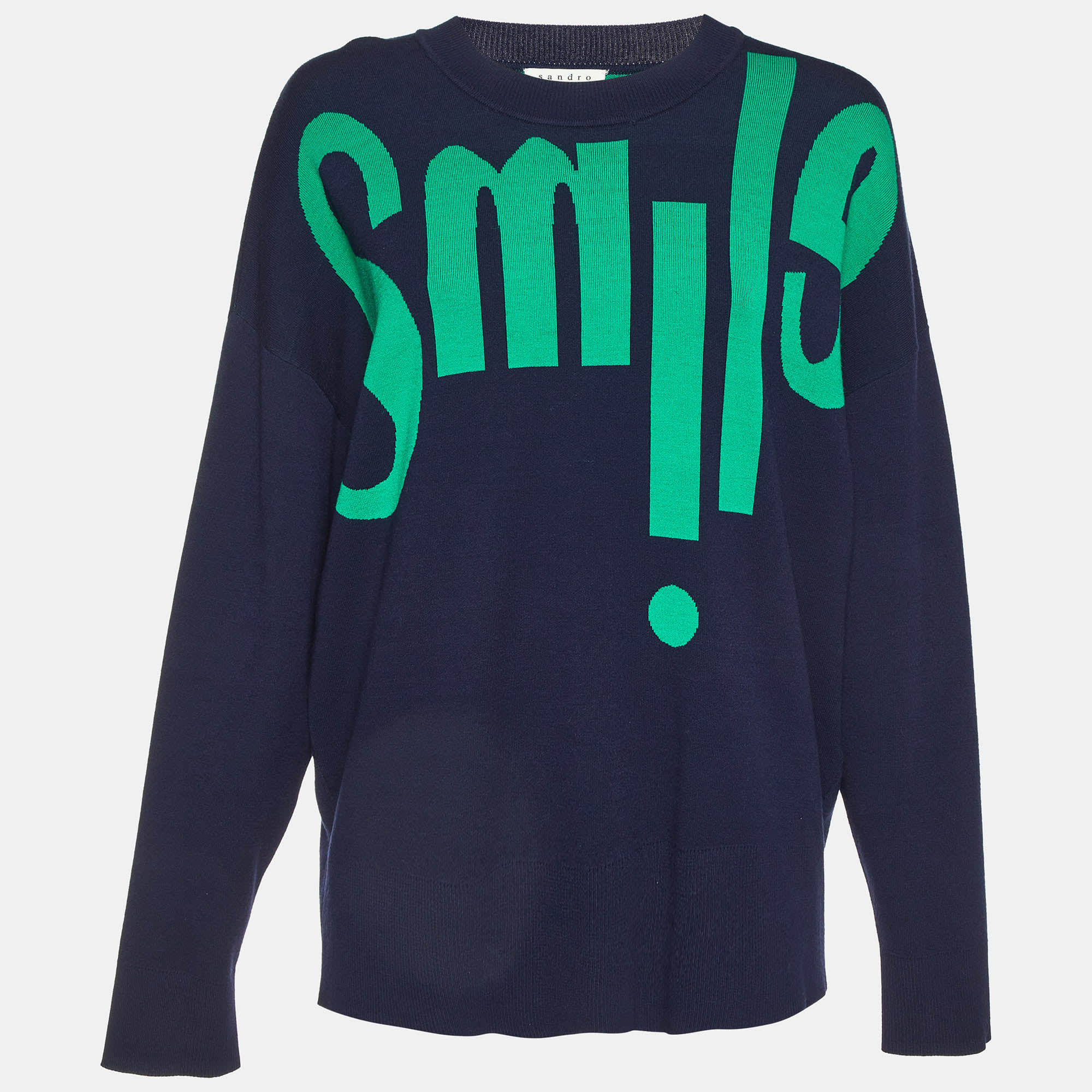 Blue/green Smile Intarsia Knit Crewneck Sweater